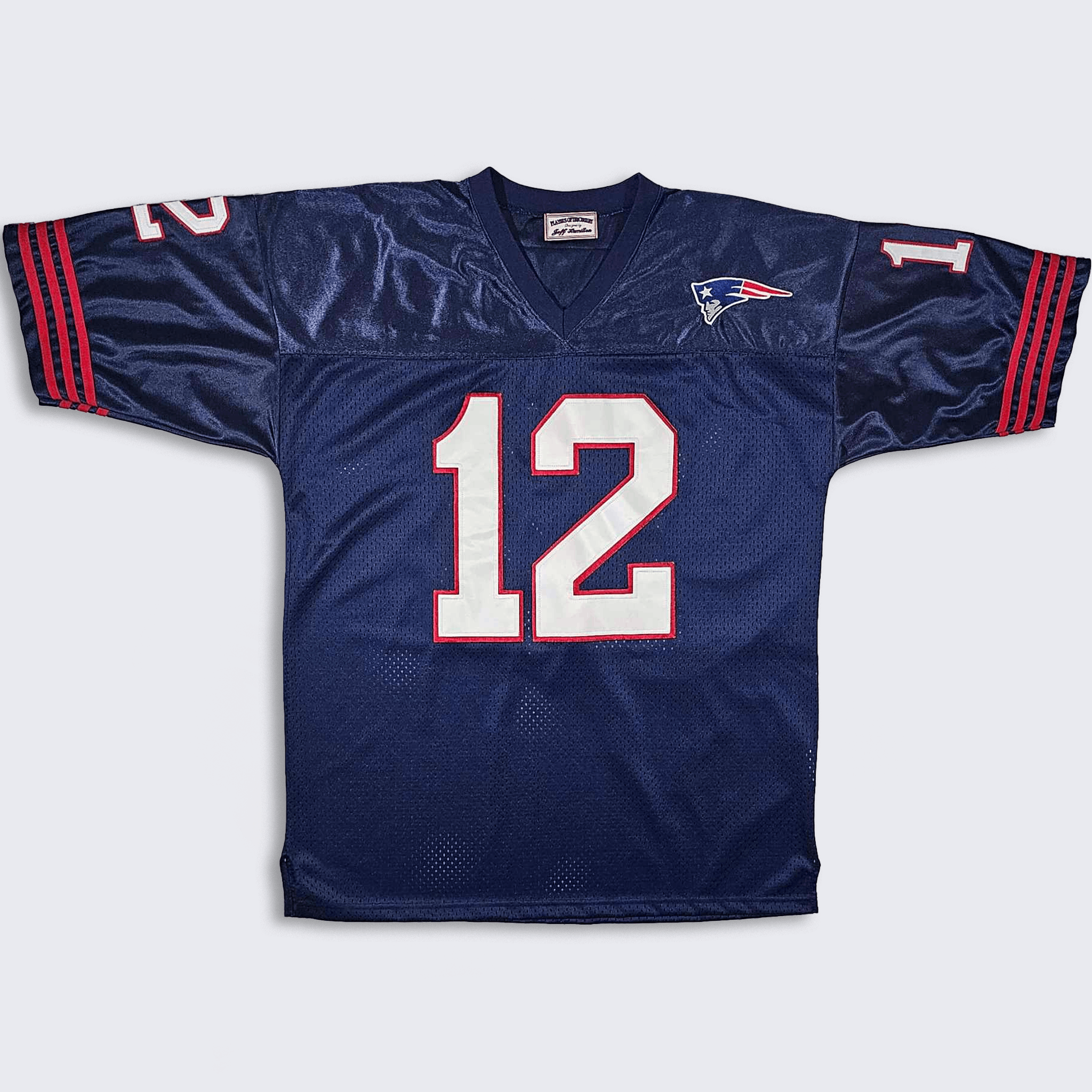 image of Jeff Hamilton x Nfl New England Patriots Vintage Y2K Tom Brady Football Jersey in Blue Red White (S