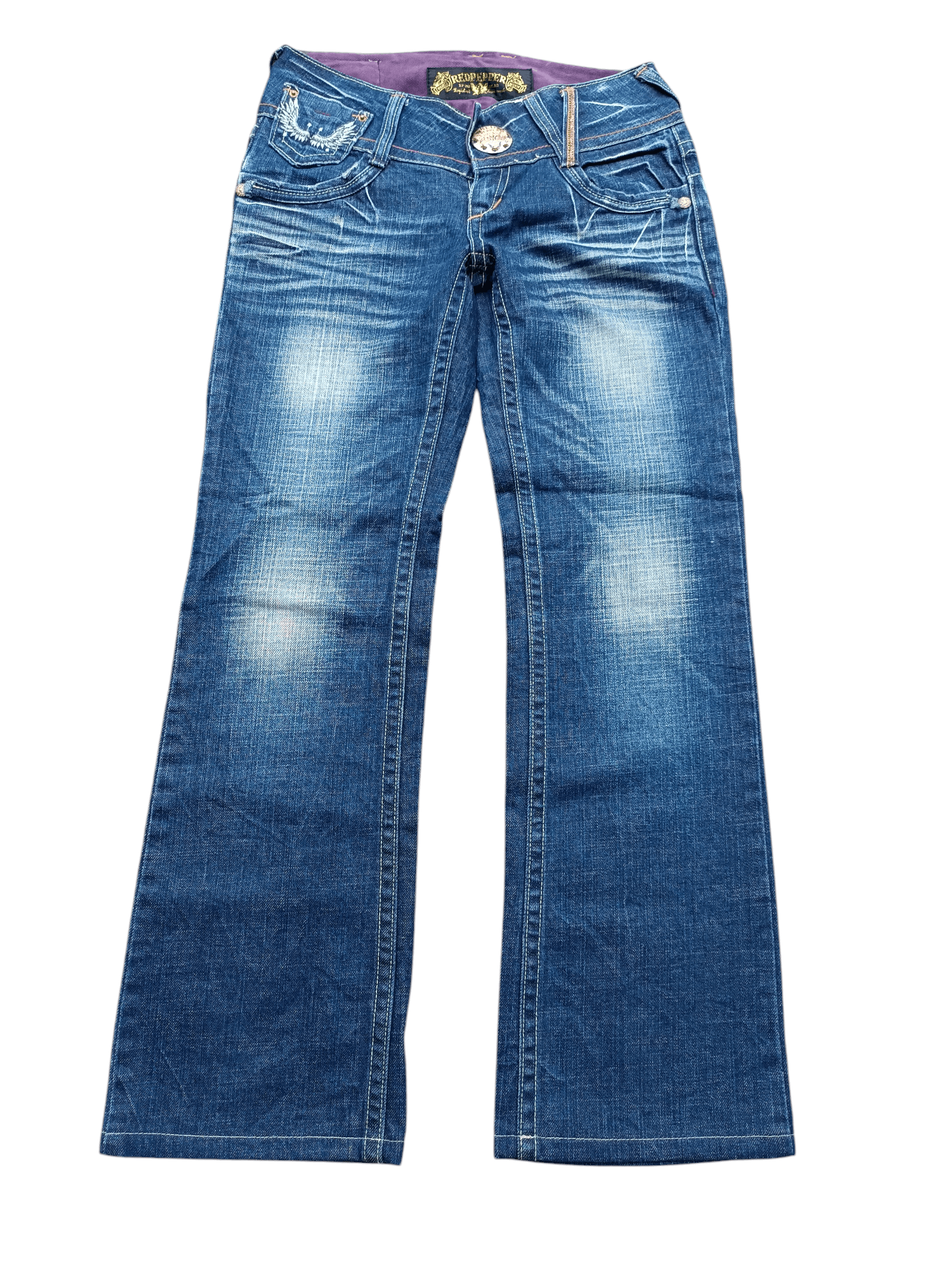 Beauty Beast × If Six Was Nine × Tornado Mart Flared Red Pepper Low Rise Embroidery Angel Wings Denim Size US 29 - 12 Thumbnail