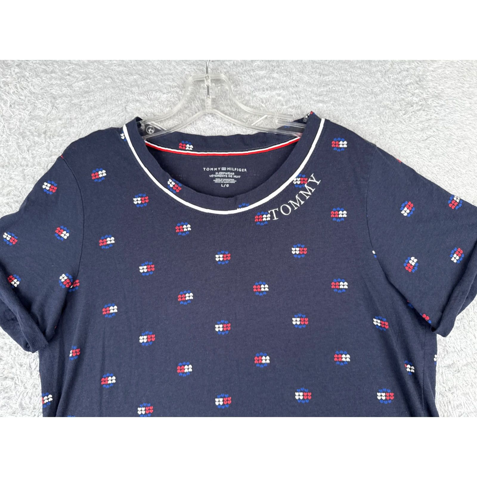 Tommy Hilfiger Tommy Hilfiger Shirt Women Large Blue Heart AOP Crew Short Sleeve Cotton Blend Logo Size L / US 10 / IT 46 - 4 Thumbnail
