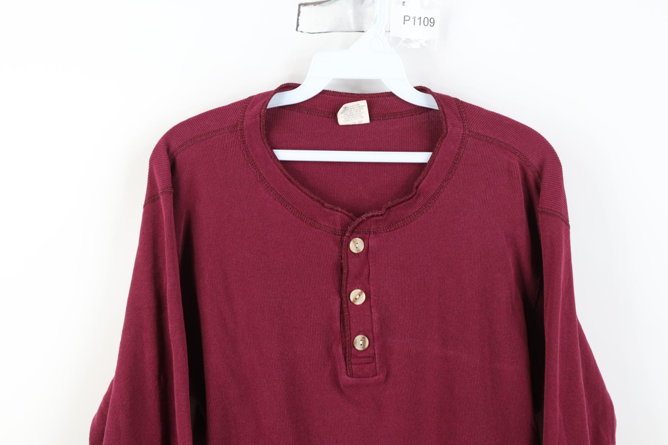 Vintage Vintage 90s Streetwear Ribbed Knit Henley T-Shirt Red Size US M / EU 48-50 / 2 - 2 Thumbnail