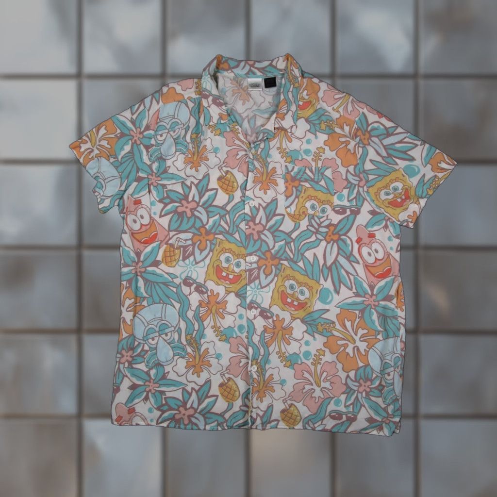 Nickelodeon SpongeBob SquarePants Shirt Mens XXL Hawaiian Button Up Rayon Nickelodeon Size US XXL / EU 58 / 5 - 1 Thumbnail