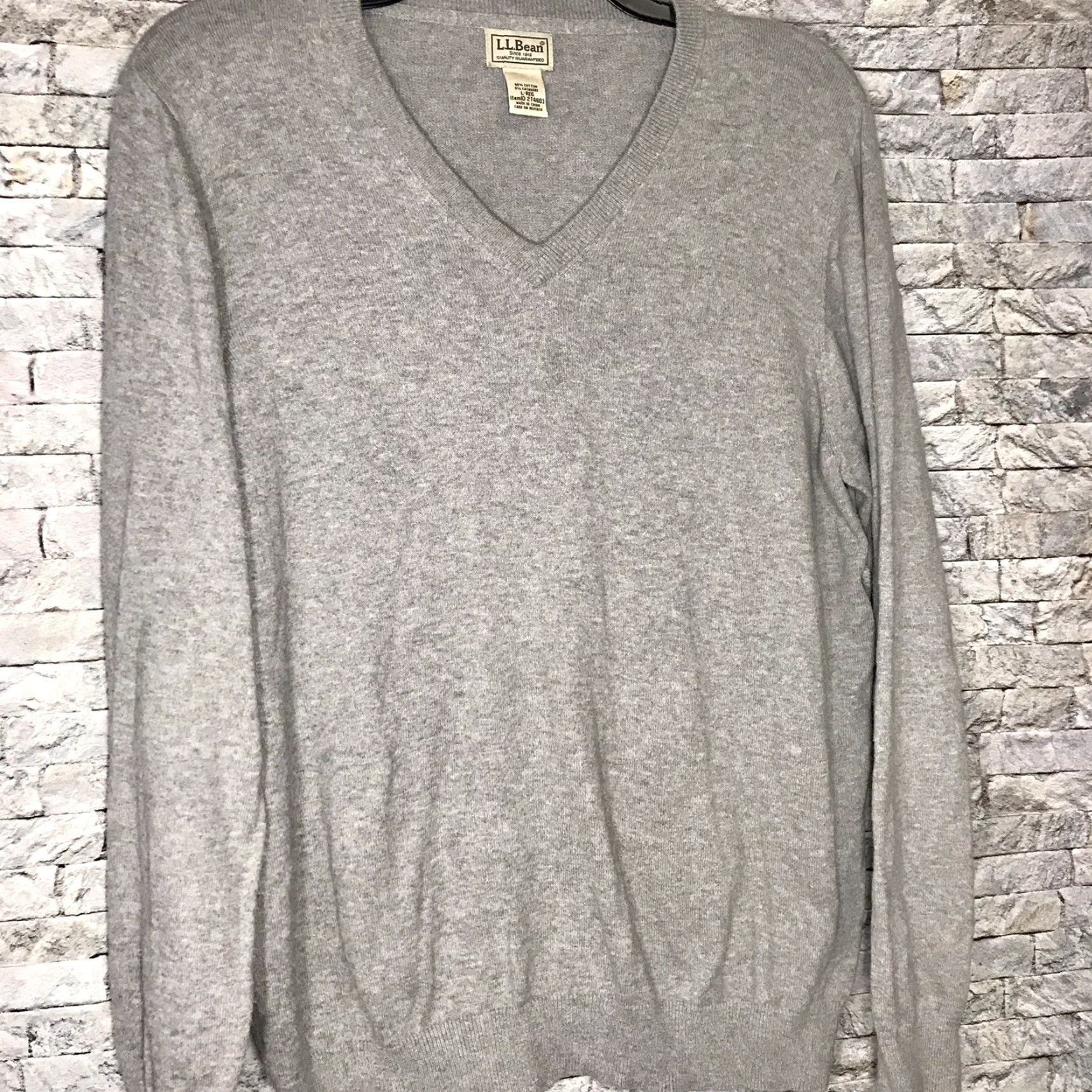 Vintage LL BEAN Cotton Cashmere Blend V-Neck Pullover Gray Sweater Mens Large Size US L / EU 52-54 / 3 - 3 Thumbnail