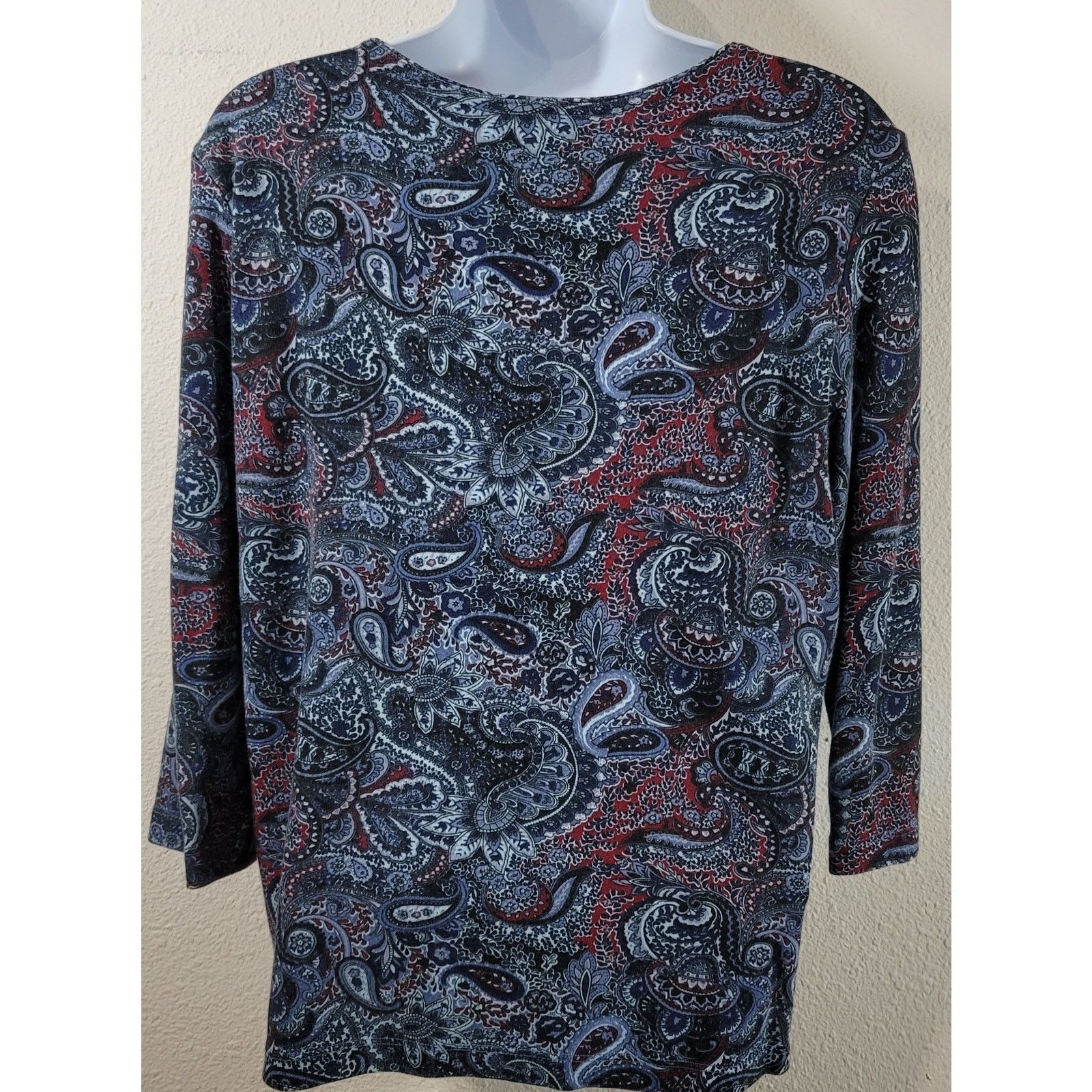 Other Rebecca Malone Blue Burgundy Paisley Print Pull On Top Small Size S / US 4 / IT 40 - 2 Thumbnail