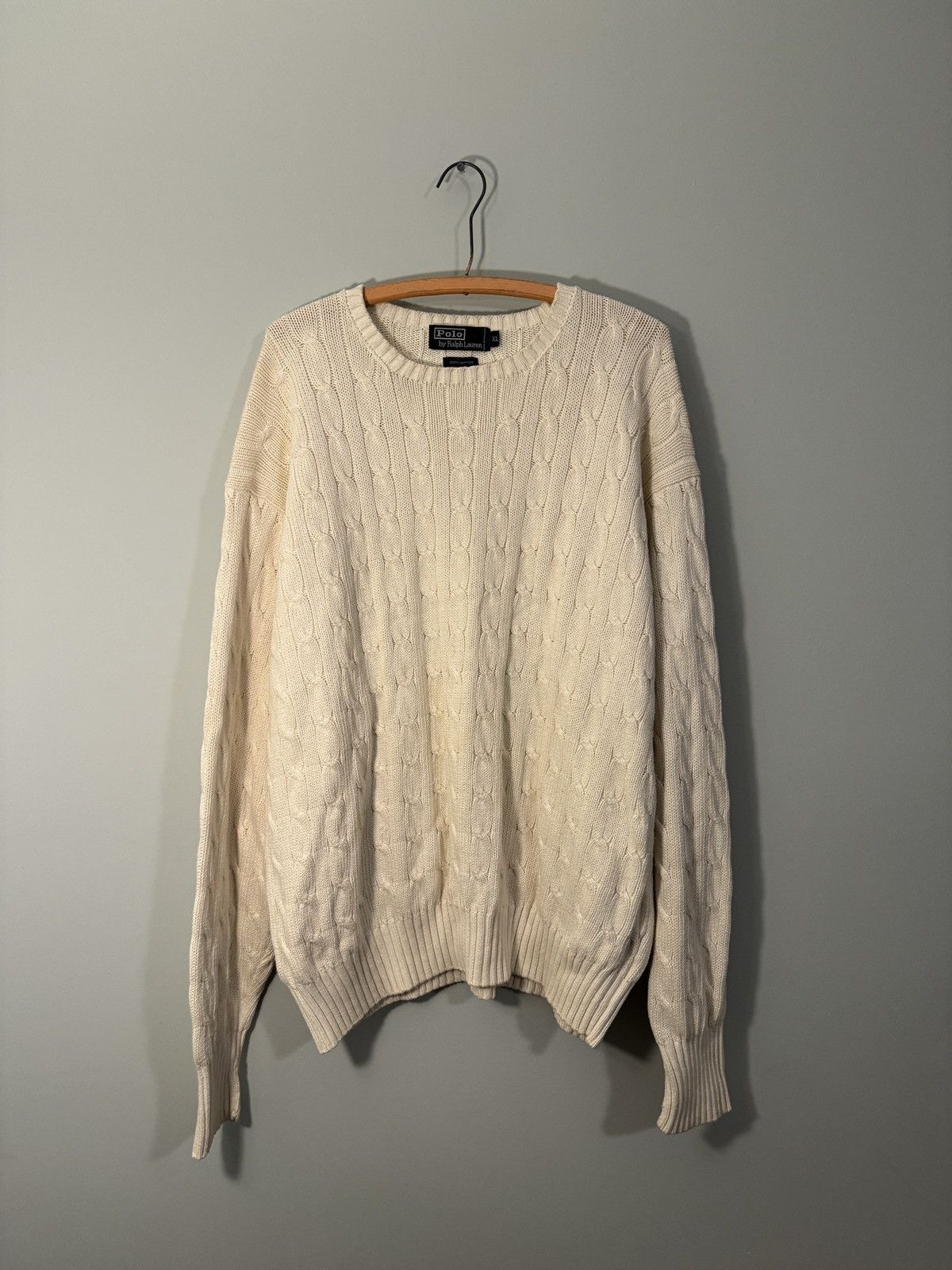 image of Polo Ralph Laurent Cable Knit Sweater Cream XL in Clear, Men's