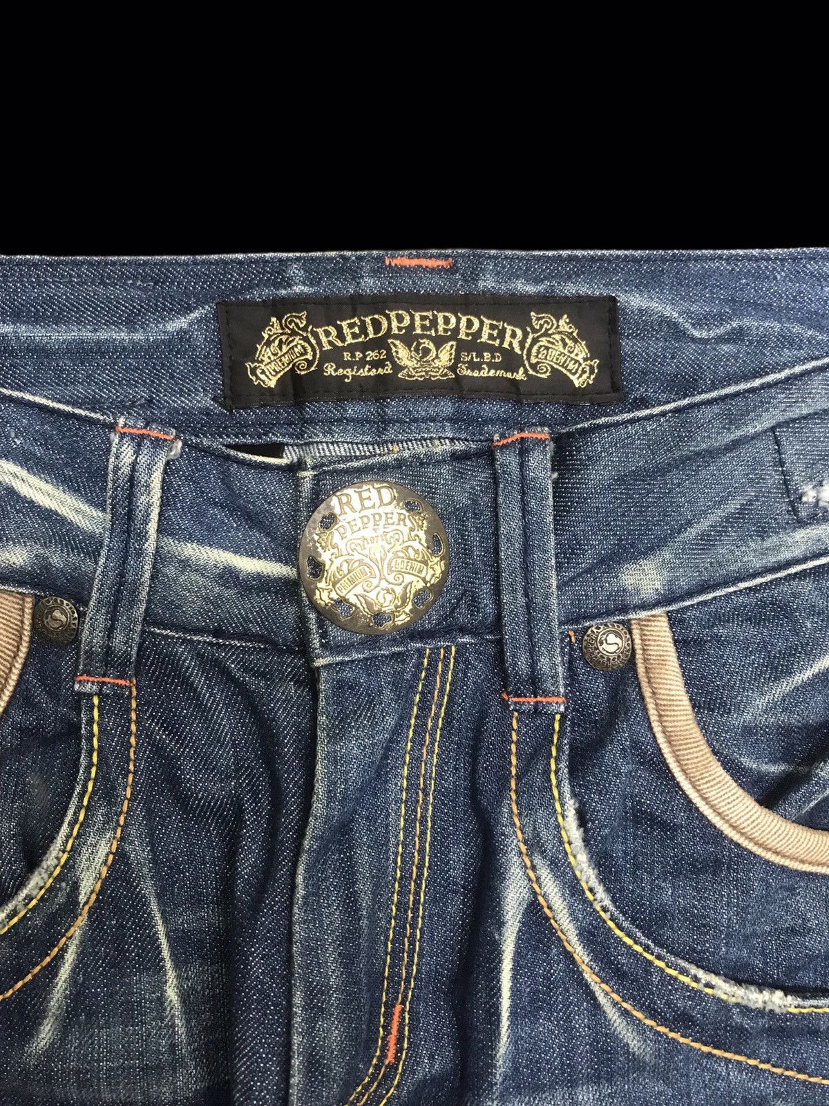 Japanese Brand 💥FLARE💥ARCHIVAL REDPEPPER CHIEFHEAD EMBROIDERY DENIM F257 Size US 31 - 10 Thumbnail