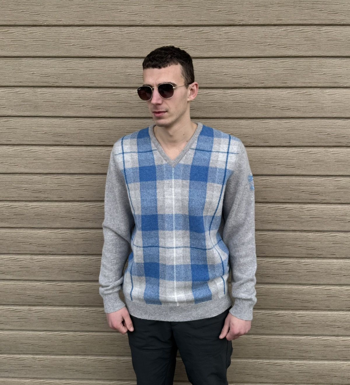 Johnstons Of Elgin Johnstons of Elgin Wool Sweater Men M V Neck Plaid Scotland Size US M / EU 48-50 / 2 - 9 Thumbnail