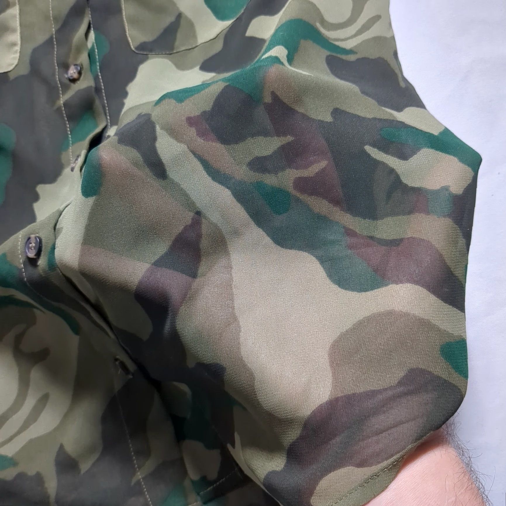 Vintage INC International Concepts Women Shirt Camouflage Button-Down Green Small Semi-Sheer Long Sleeve Button-Up Lightweight Pockets Casual Shirt Womens Size S / US 4 / IT 40 - 5 Thumbnail