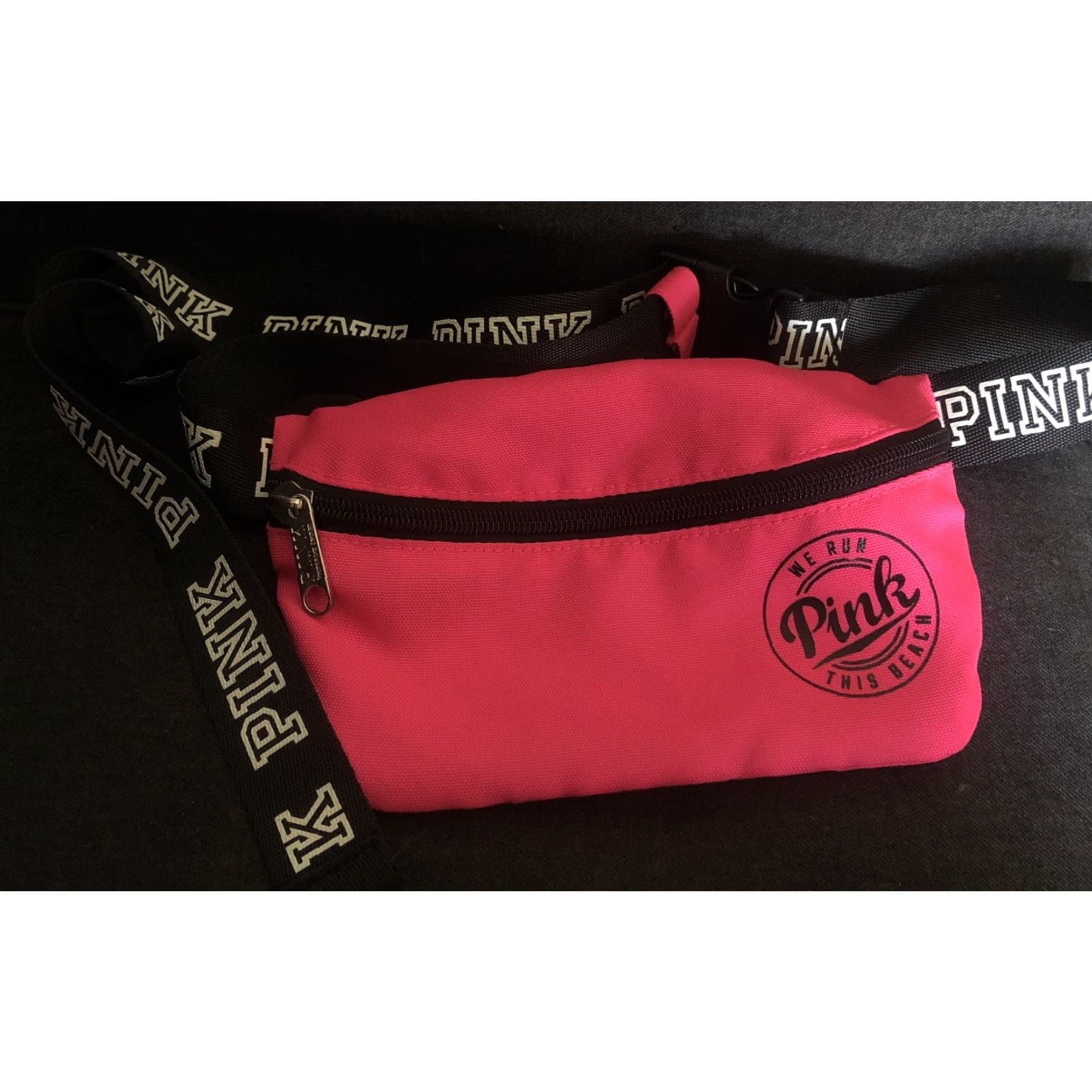 Victoria's Secret VINTAGE Victoria’s Secret PINK Fanny Pack Belt Bag We Run This Beach Small Black Pink Canvas Belt Bag & Fanny Pack Women Boys Girls Size ONE SIZE - 2 Thumbnail