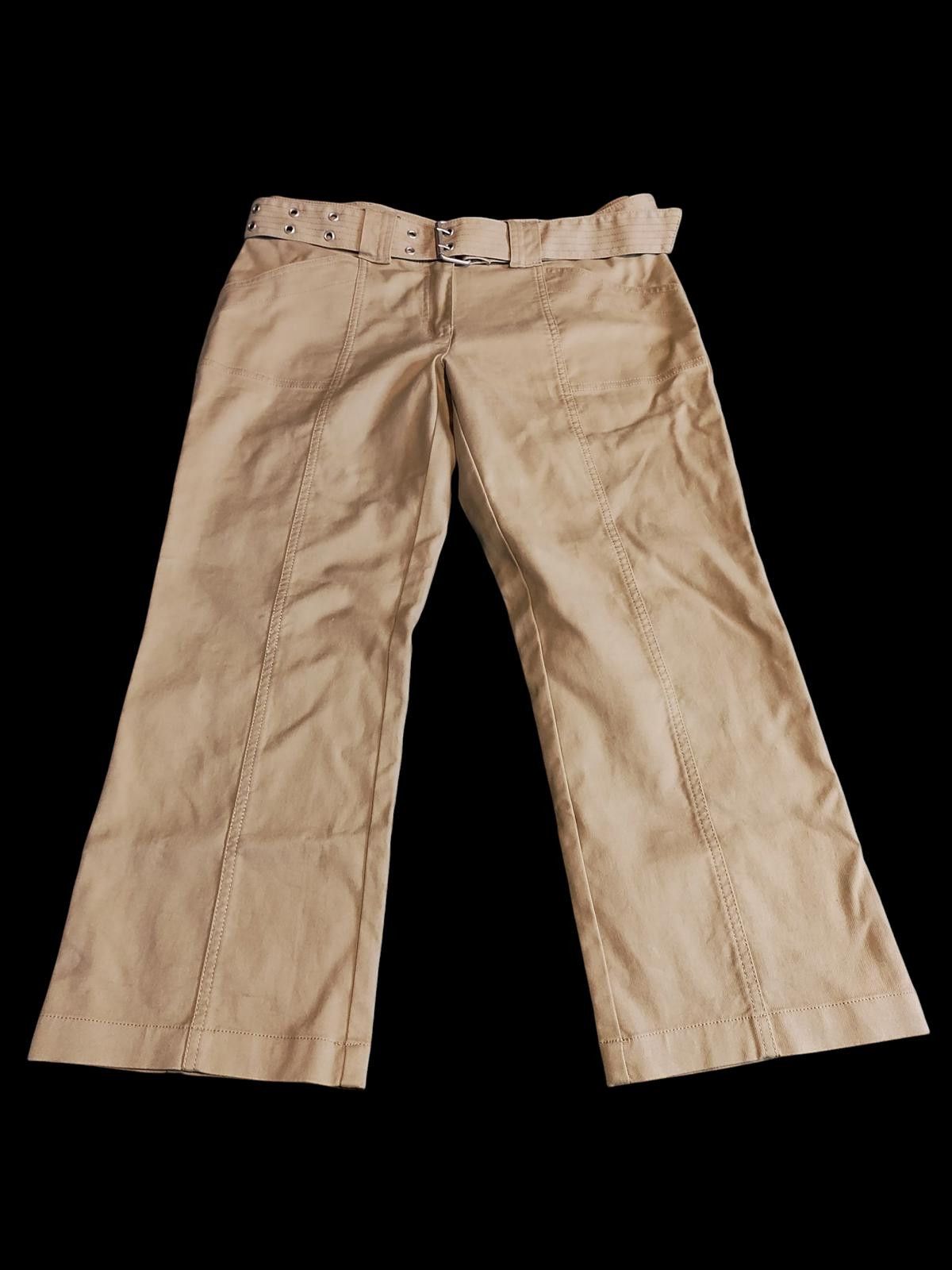 Isaac Mizrahi Isaac Mizrahi Women's Beige Wide Leg Capri Pants with Belt Size 28" / US 6 / IT 42 - 2 Thumbnail