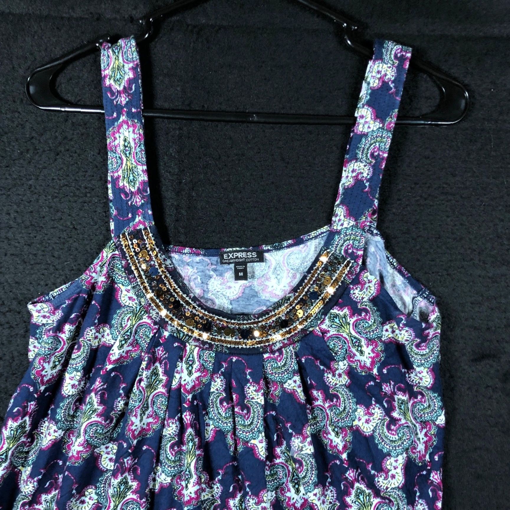 Express Express Shirt Womens Multicolored Paisley Tank Sequin U Neck Modal Blend M Size M / US 6-8 / IT 42-44 - 2 Thumbnail