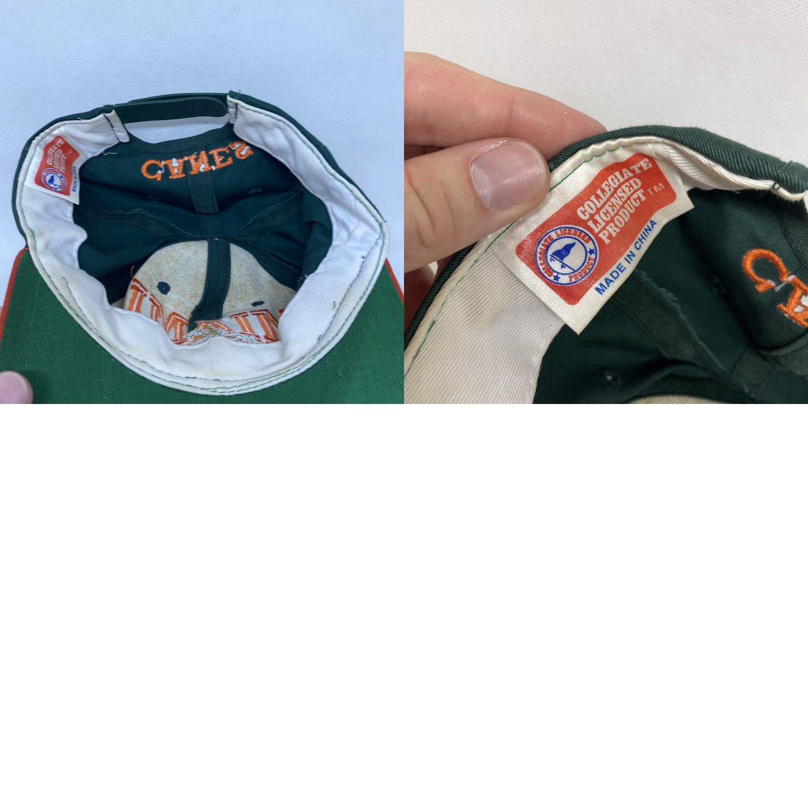 NCAA VINTAGE University of Miami Hat Cap Hurricanes Canes NCAA Snapback Baseball Cap Men's Adjustable Green 90s Logo Size ONE SIZE - 8 Thumbnail
