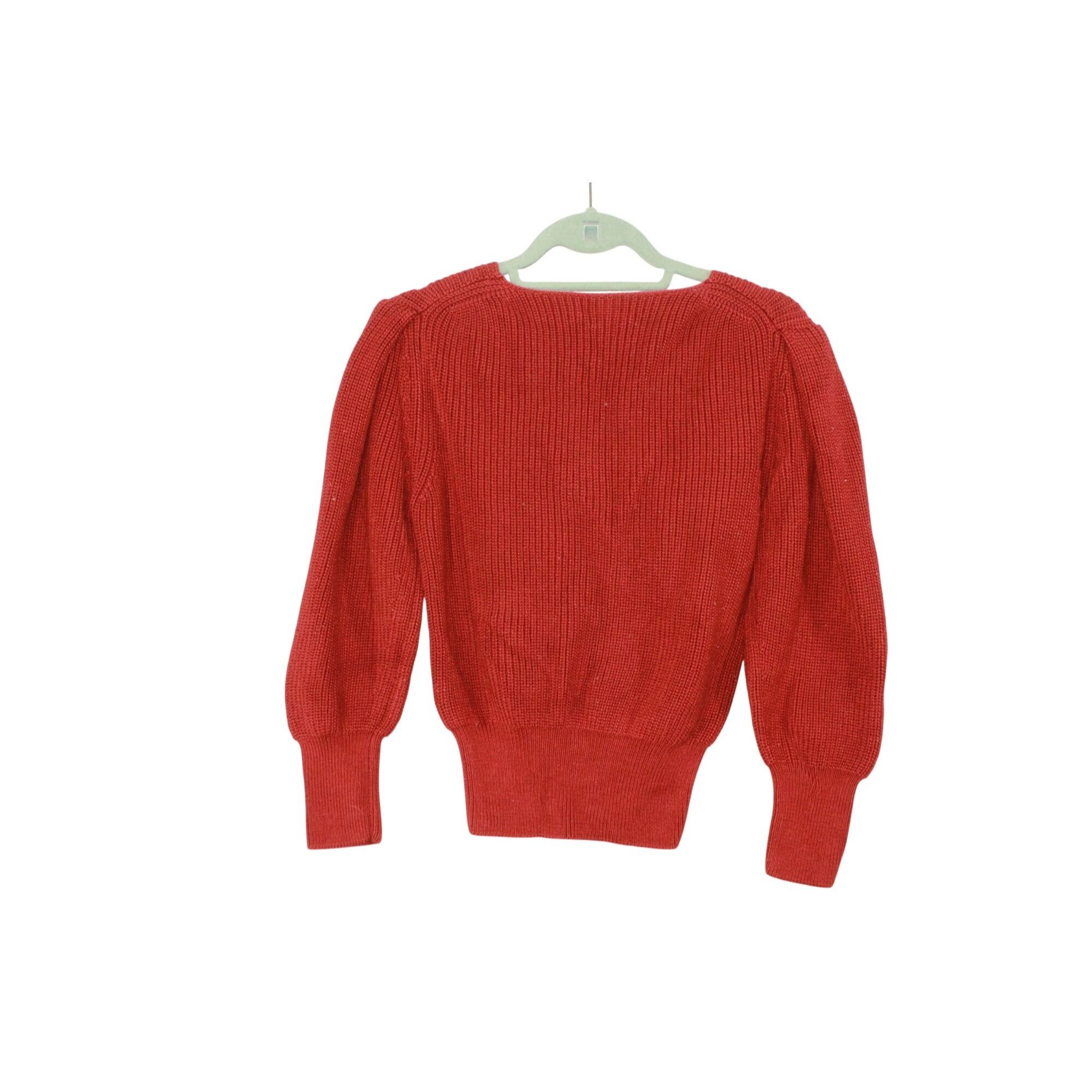 Massimo Dutti Massimo Dutti Red Knit Puff Sleeve V-Neck Sweater Size L Size L / US 10 / IT 46 - 3 Thumbnail