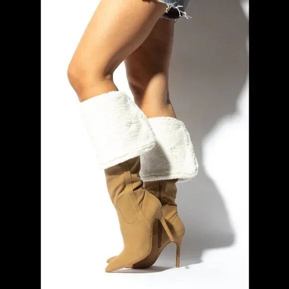 Other Cozy Craze Taupe Nubuck Over The Knee Fleece High Heel Thigh Size US 6 / IT 36 - 7 Thumbnail