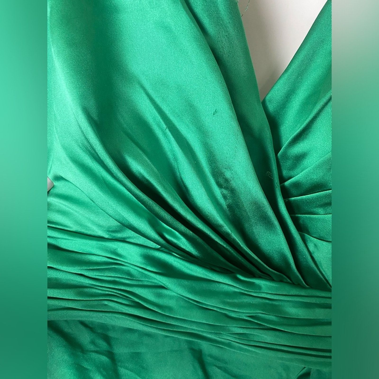Designer Mac Duggal FAUX WRAP LONG SLEEVE A LINE GOWN Green 12 Size XL / US 12-14 / IT 48-50 - 8 Thumbnail