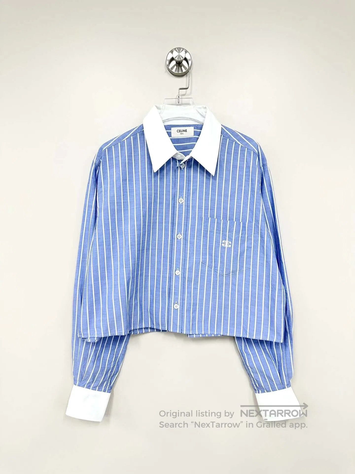 Celine CELINE Blue Colorblock Chest Logo Embroidered Striped Shor Size S / US 4 / IT 40 - 1 Thumbnail