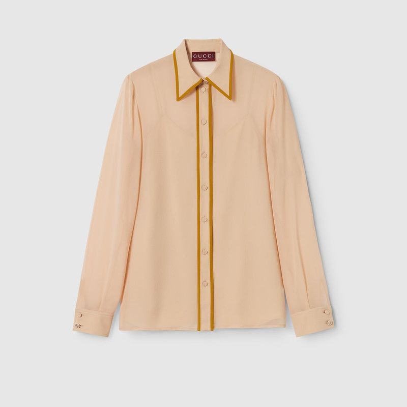 Gucci o1la5ras0526 Light Silk Georgette Shirt in Pink/Beige Size M / US 6-8 / IT 42-44 - 1 Thumbnail
