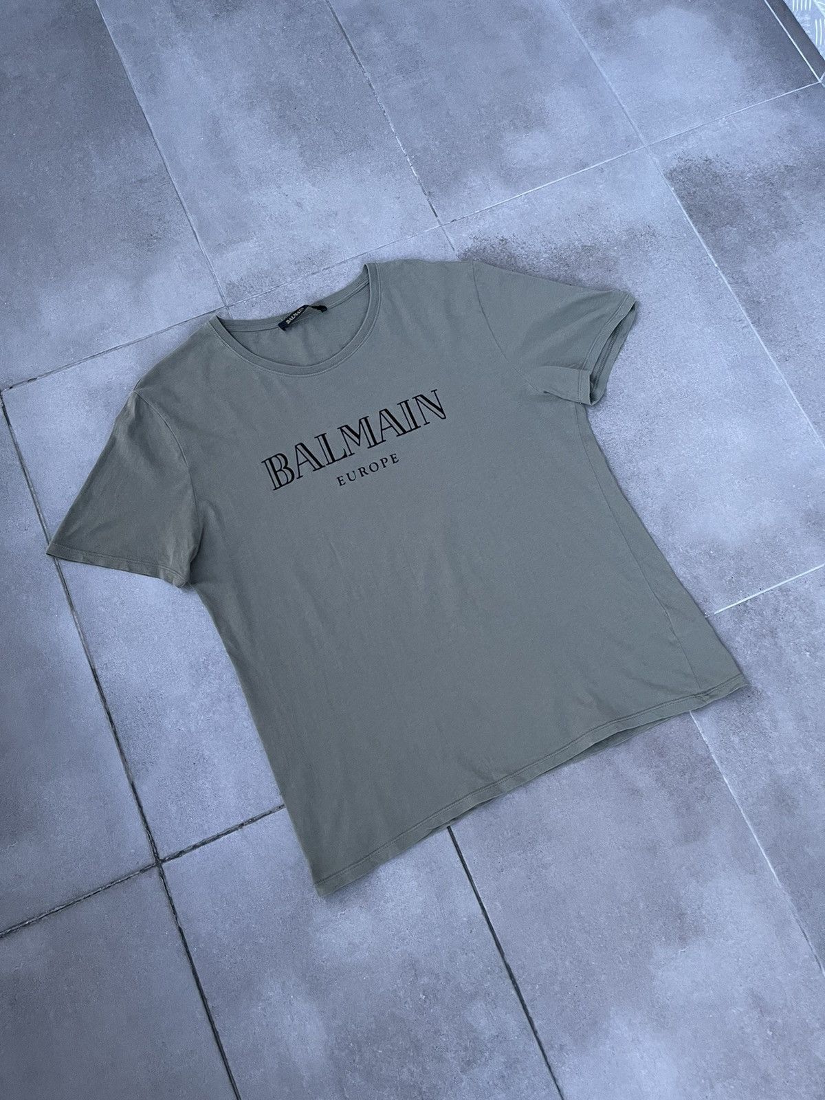 Balmain FW15 Balmain X HM Big Logo Swamp Green Short Sleeve T-Shirt Size US M / EU 48-50 / 2 - 3 Thumbnail