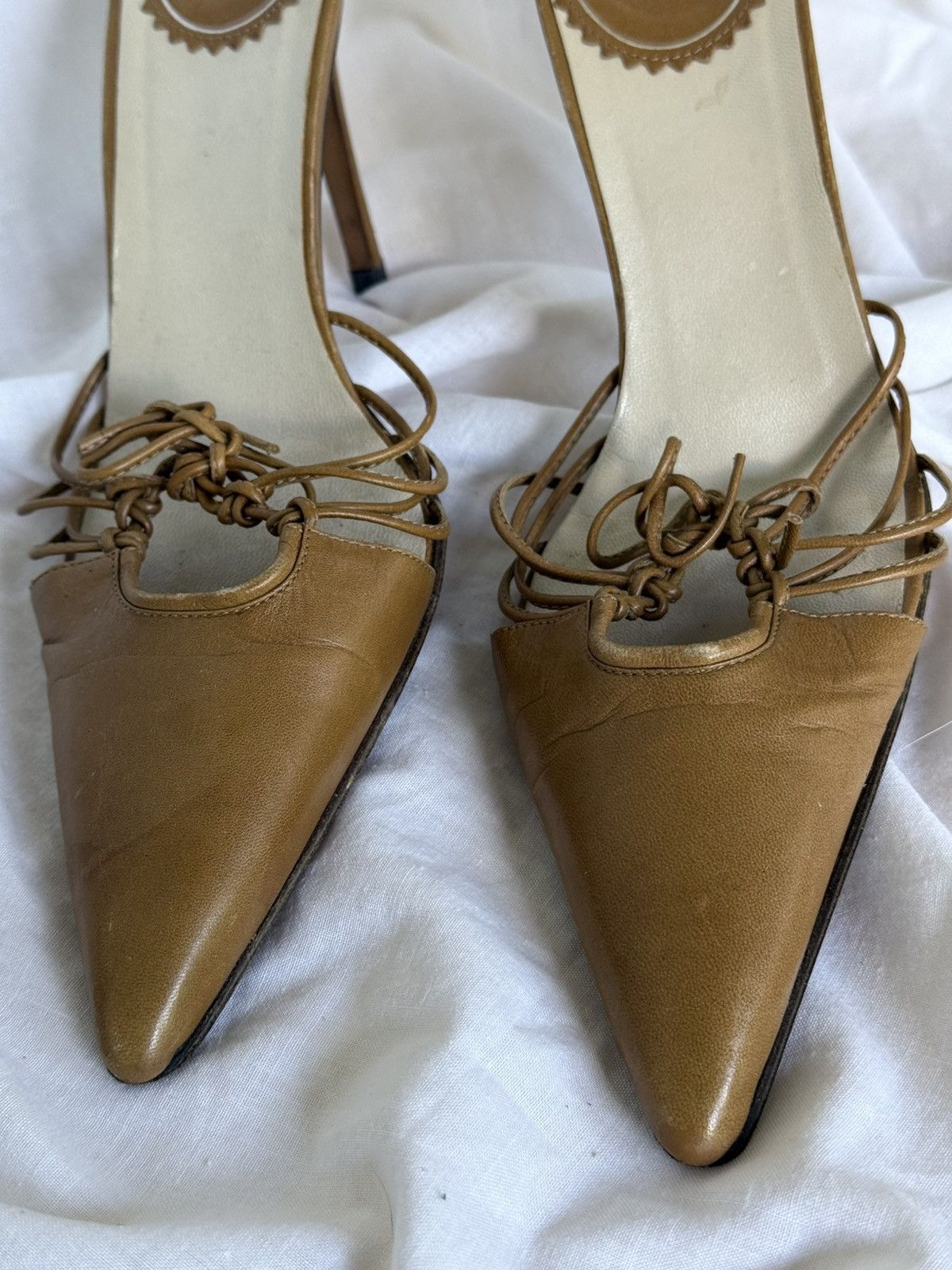 Dior Dior Leather Caramel/Camel Laced Mules Sandals Heels Size US 6.5 / IT 36.5 - 5 Thumbnail