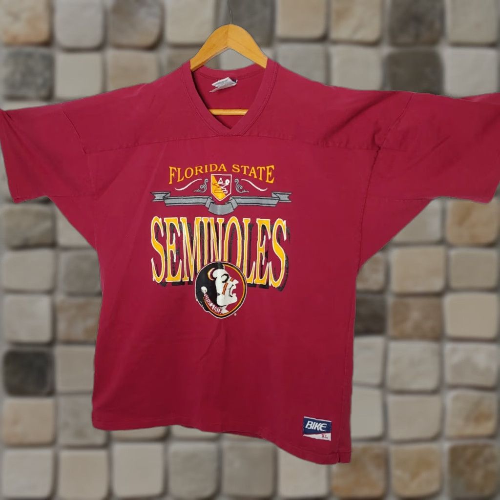 Vintage VINTAGE Bike Florida State University Seminoles Shirt XL Red Single Stitch V-Neck Mens Size US XL / EU 56 / 4 - 1 Thumbnail