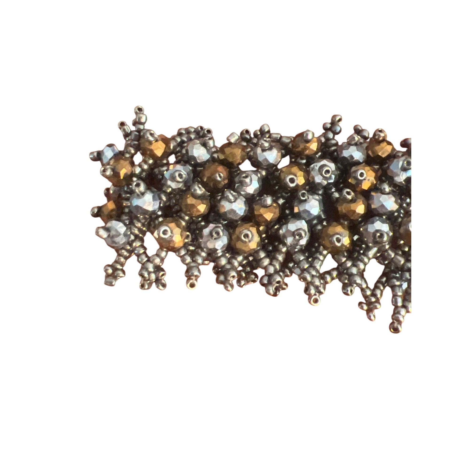 Other Silver Copper Tone Seed Bead Bracelet Metallic Button Clasp Size ONE SIZE - 2 Thumbnail