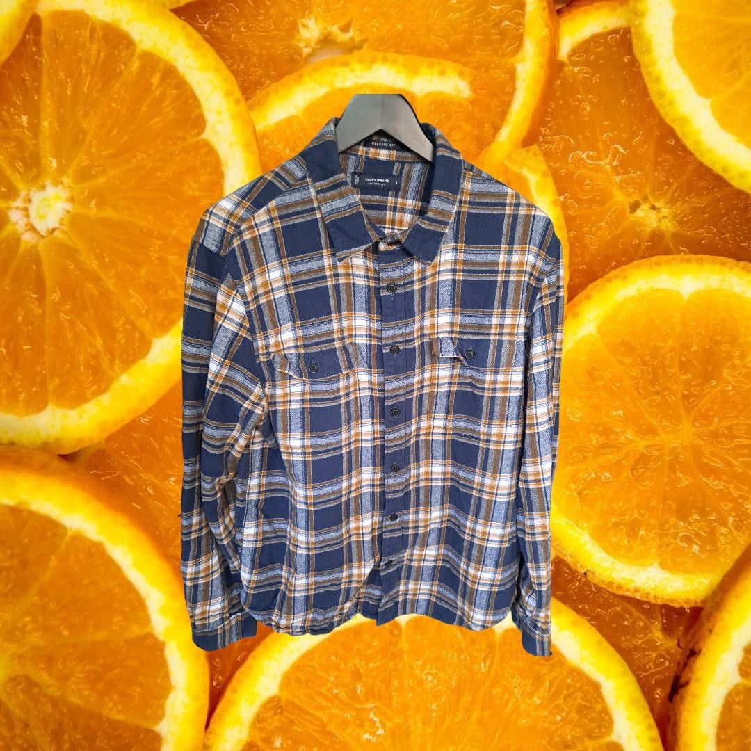 Lucky Brand Lucky Brand Classic Fit Blue, White and Orange Flannel Size Size US L / EU 52-54 / 3 - 1 Thumbnail