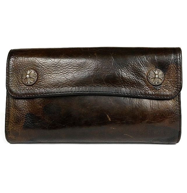 【正規品】Chrome Hearts 3FOLD CROSS WALLET Chrome Hearts Silver Buckle Scroll Three Fold Wallet - SRM