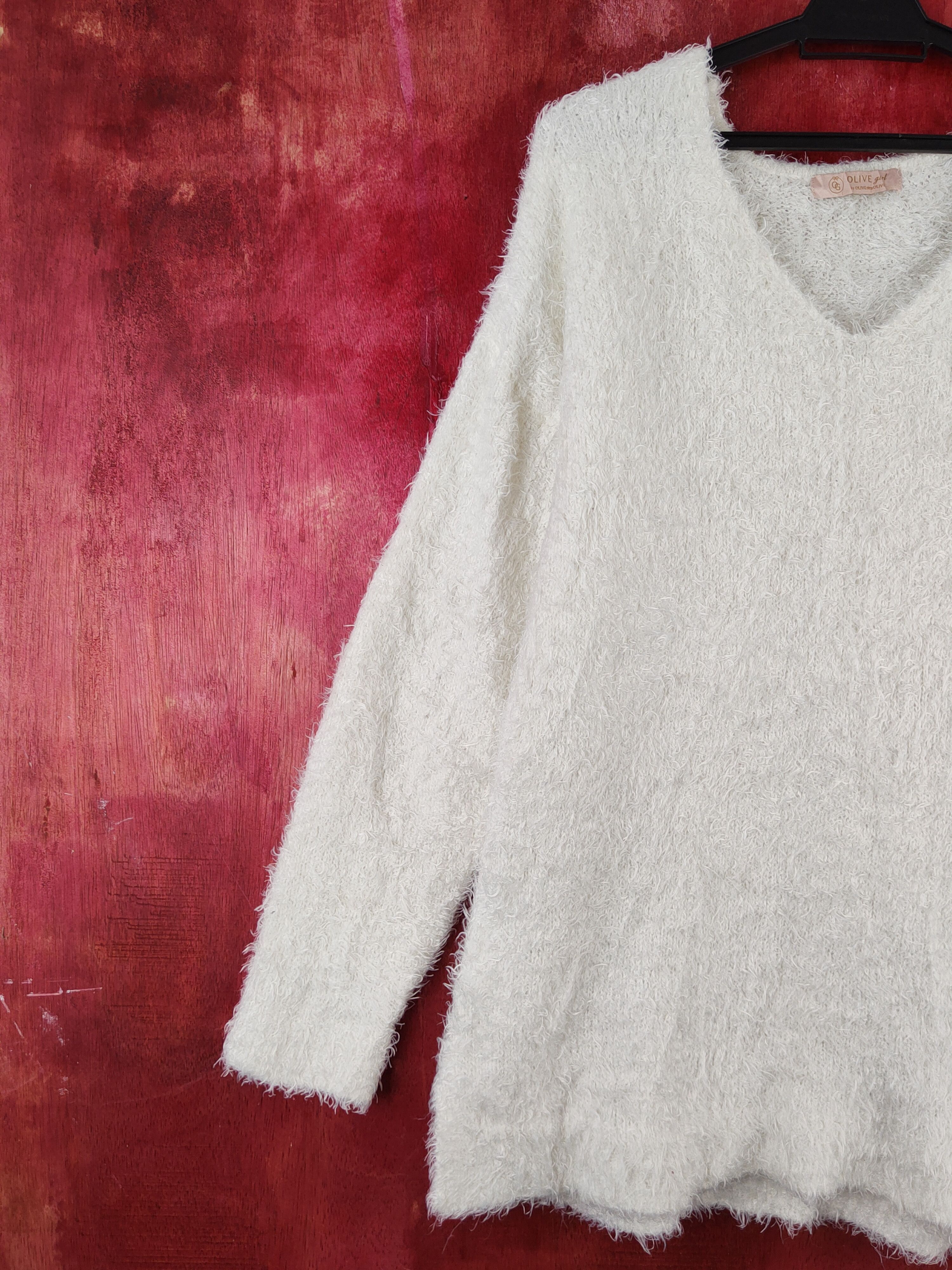 Homespun Knitwear Olive Girl Ivory Shag Shaggy Fur Mohair Knitwear #S2005 Size XL / US 12-14 / IT 48-50 - 3 Thumbnail