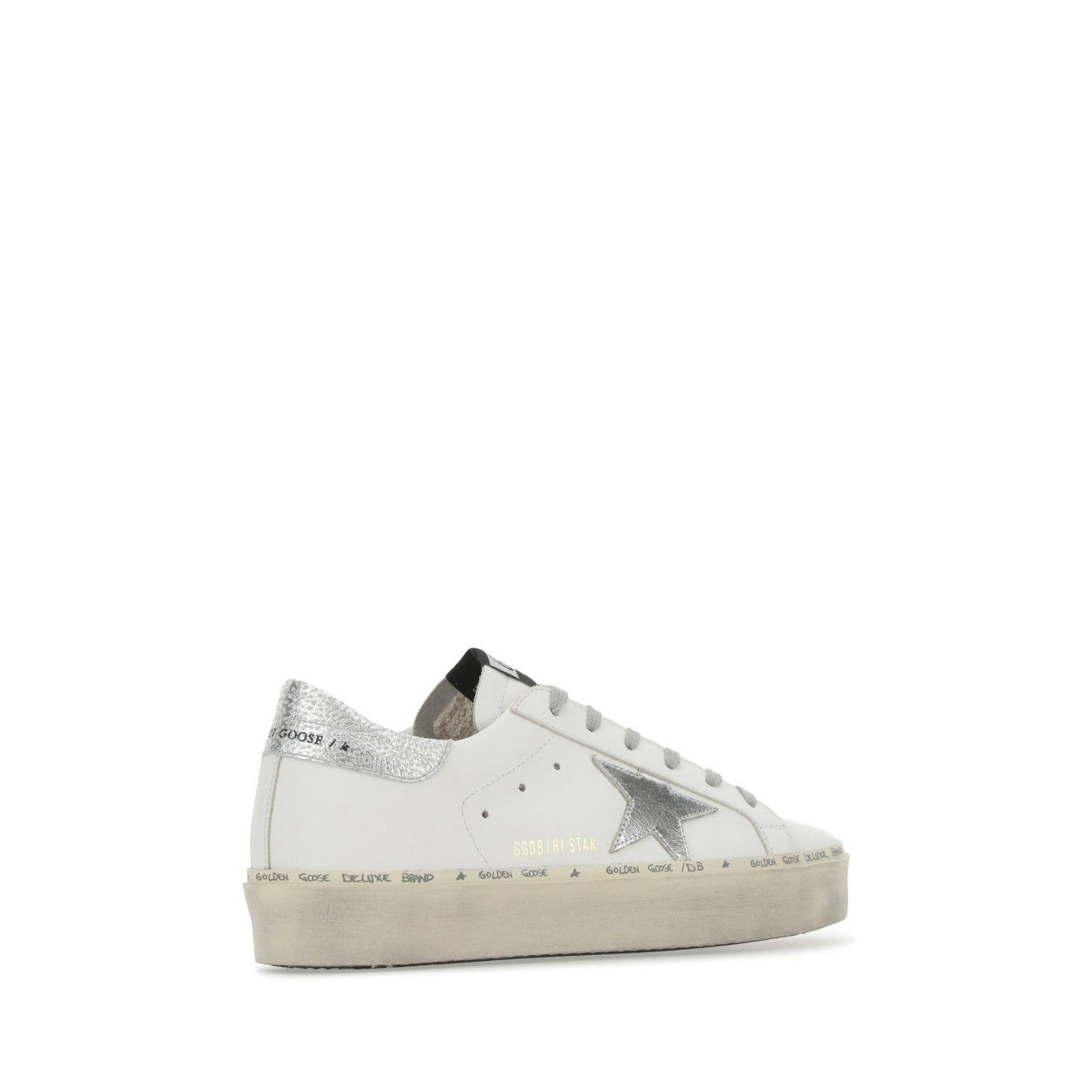 GOLDEN GOOSE Hi Star White Silver Leather Sneakers New & Aut