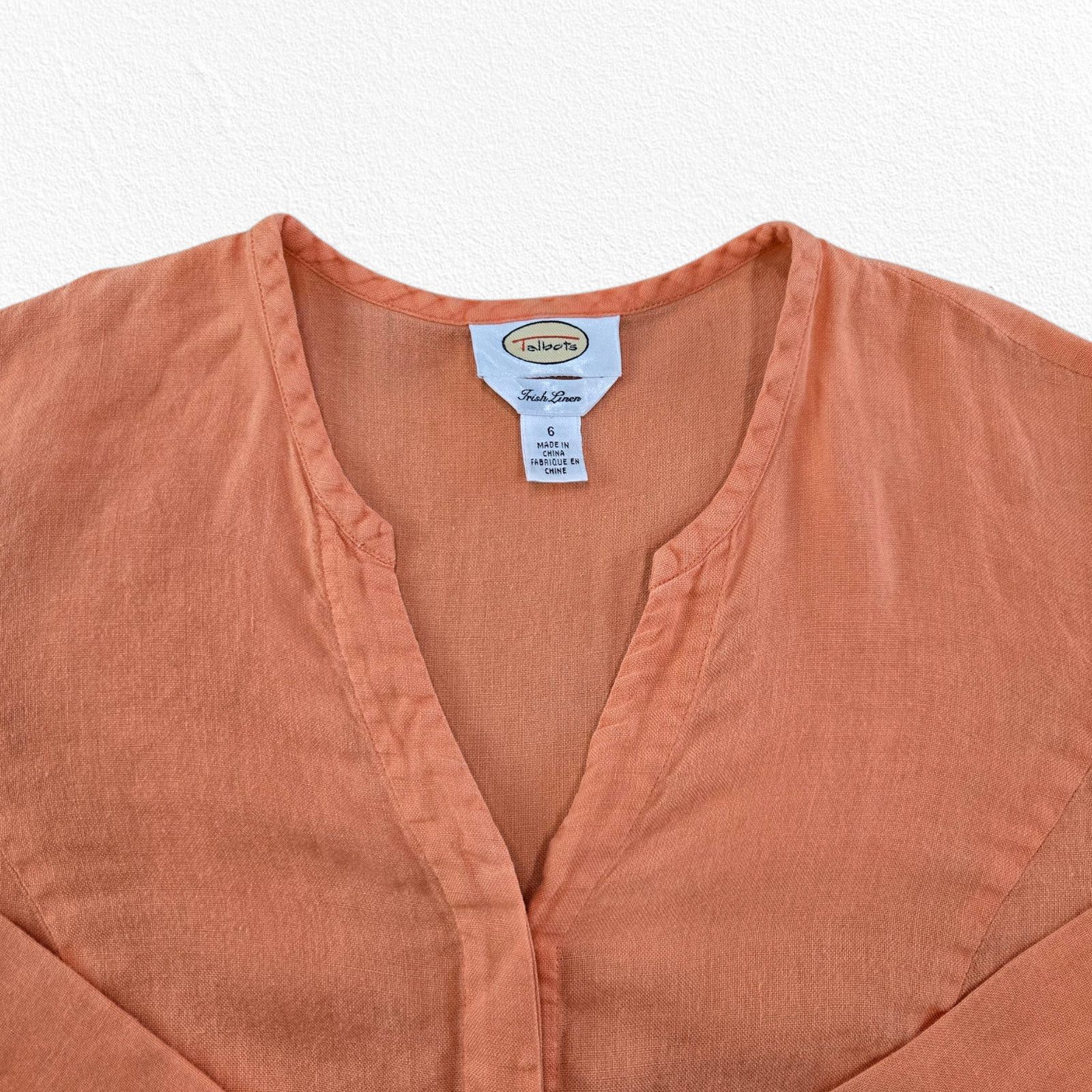 Vintage 90s Orange Irish Linen V-Neck Button Front Top Size 6 Size M / US 6-8 / IT 42-44 - 3 Thumbnail