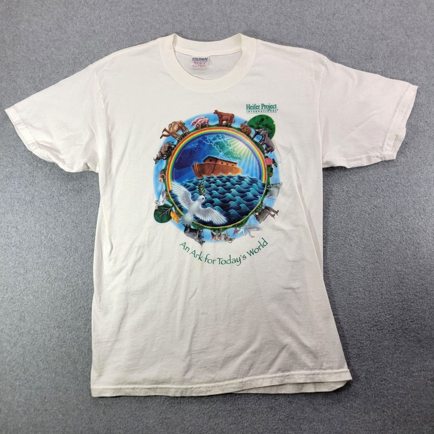 Gildan VINTAGE Gildan Shirt Mens M White Noah's Ark Heifer Project Graphic Tee Religious Size US M / EU 48-50 / 2 - 2 Thumbnail