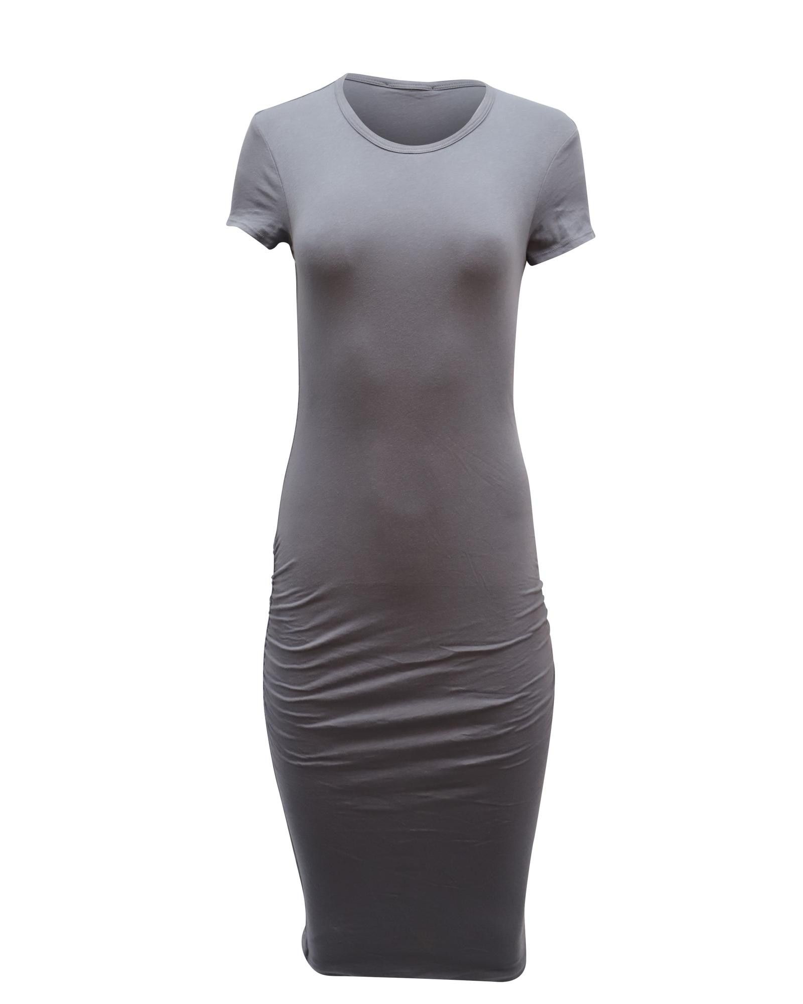 image of James Perse Ruched T-Shirt Dress In Grey Cotton, Women's (Size XS)