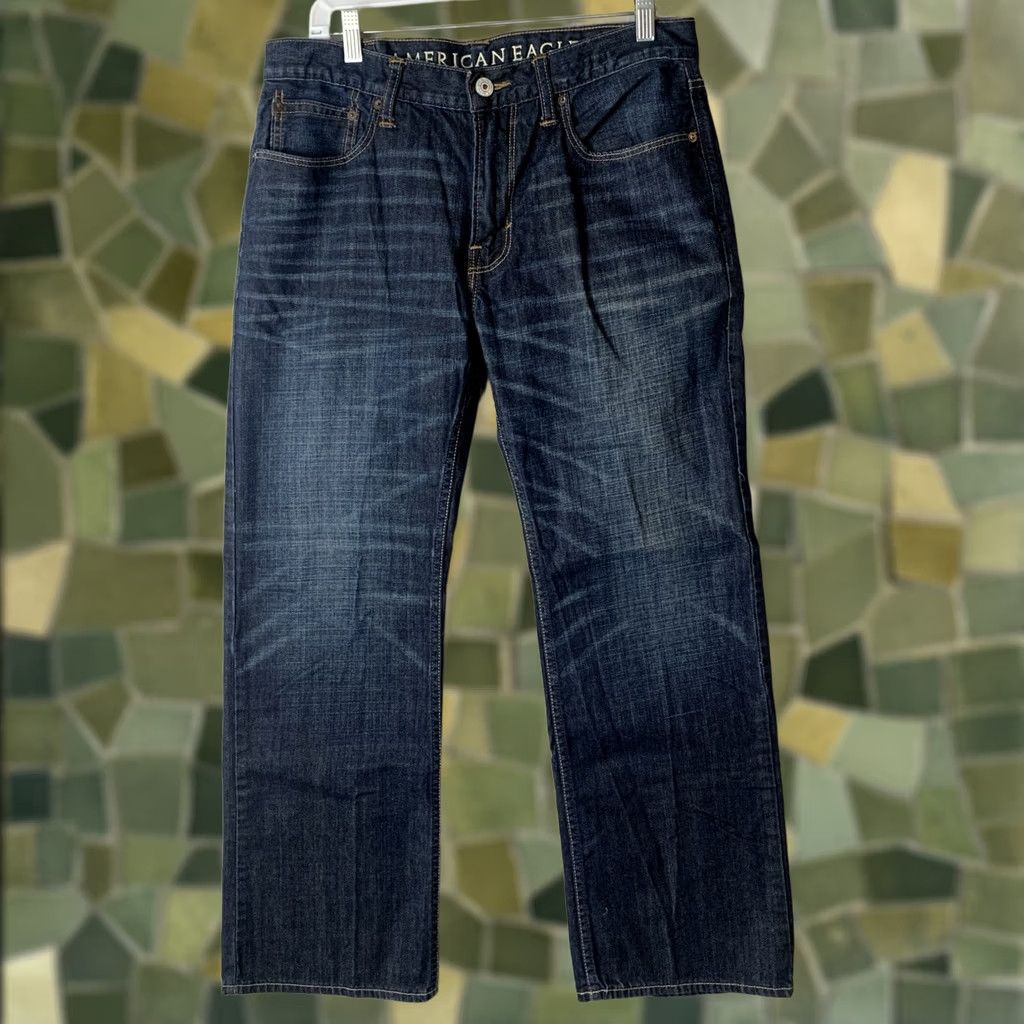 Vintage American Eagle Jeans Mens 33x30 Blue Low Rise Bootcut Regular Inseam 30in Denim Cotton Zipper Button Logo Size US 33 - 1 Thumbnail