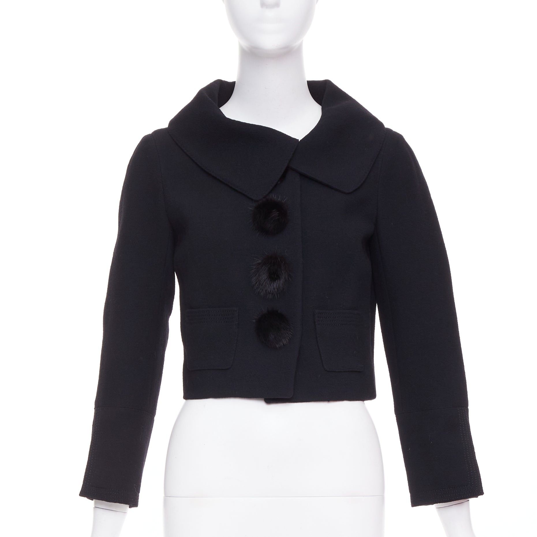 Louis Vuitton LOUIS VUITTON 2007 black wool crepe Mink fur button cropped jacket FR38 M Size M / US 6-8 / IT 42-44 - 1 Thumbnail
