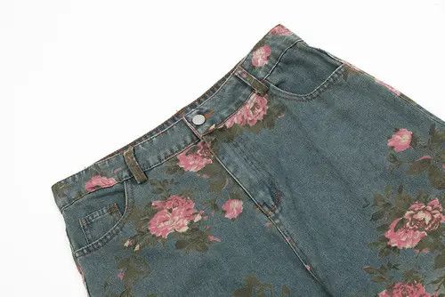 VIBE Men's loose wide-leg rose print jeans Size US 32 / EU 48 - 3 Thumbnail