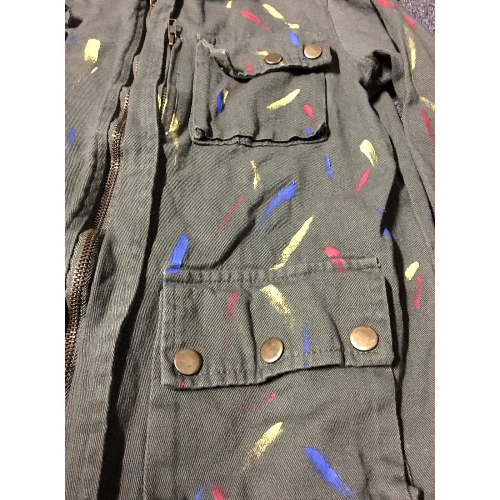 Vintage VINTAGE Se7en paint splatter army jacket S Women Green USA 90s Art Harley Davidson California Punk Western Jacket Size S / US 4 / IT 40 - 2 Thumbnail