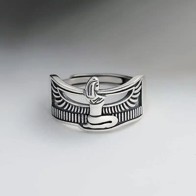 Jewelry × Sterling Silver × Vintage Elegant Egypt Queen Thai Silver Ladies Finger Open Rings Size ONE SIZE - 1 Thumbnail