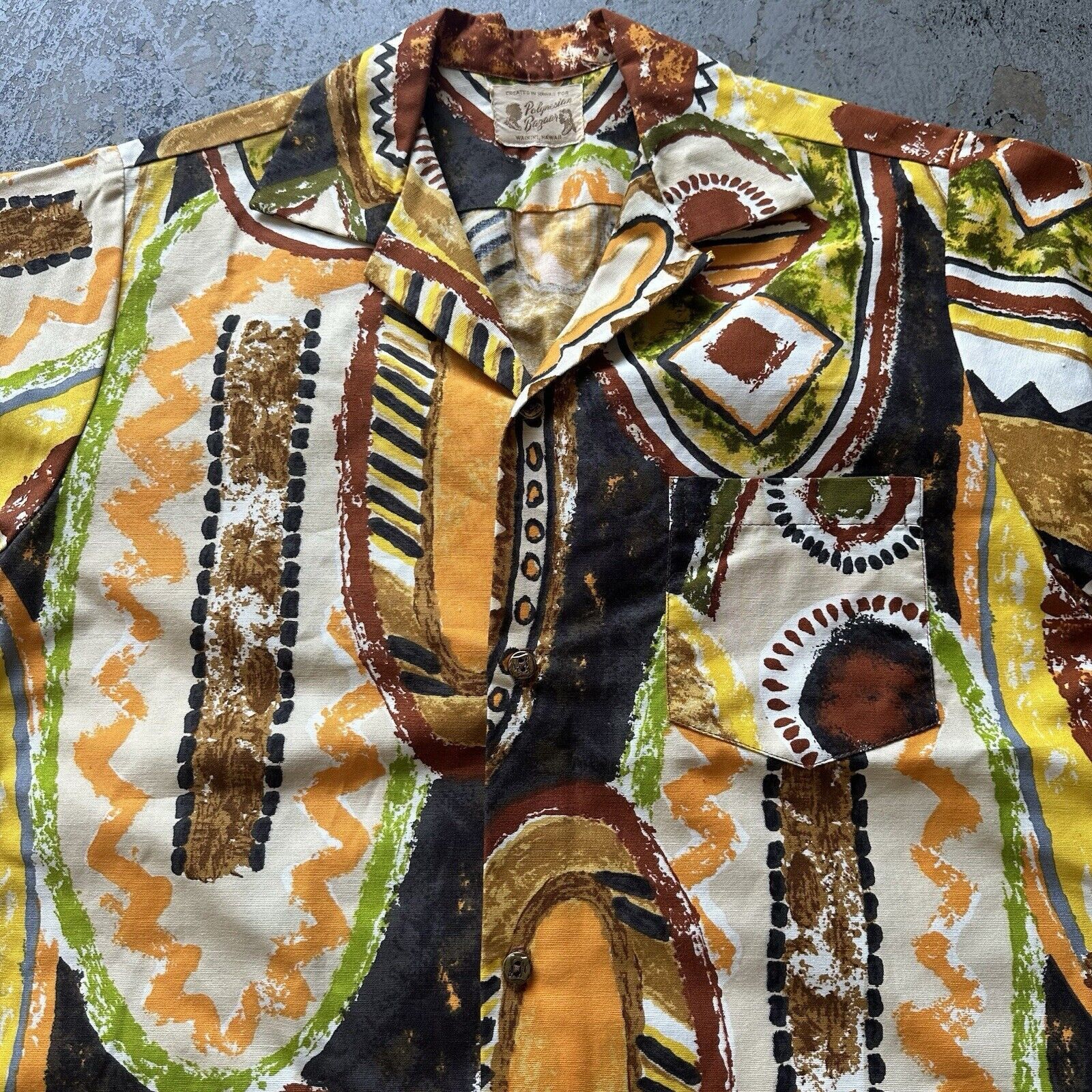 Vintage Vntg 60s Polynesian Bazaar Abstract Barkcloth Hawaiian Shirt Size US L / EU 52-54 / 3 - 2 Thumbnail