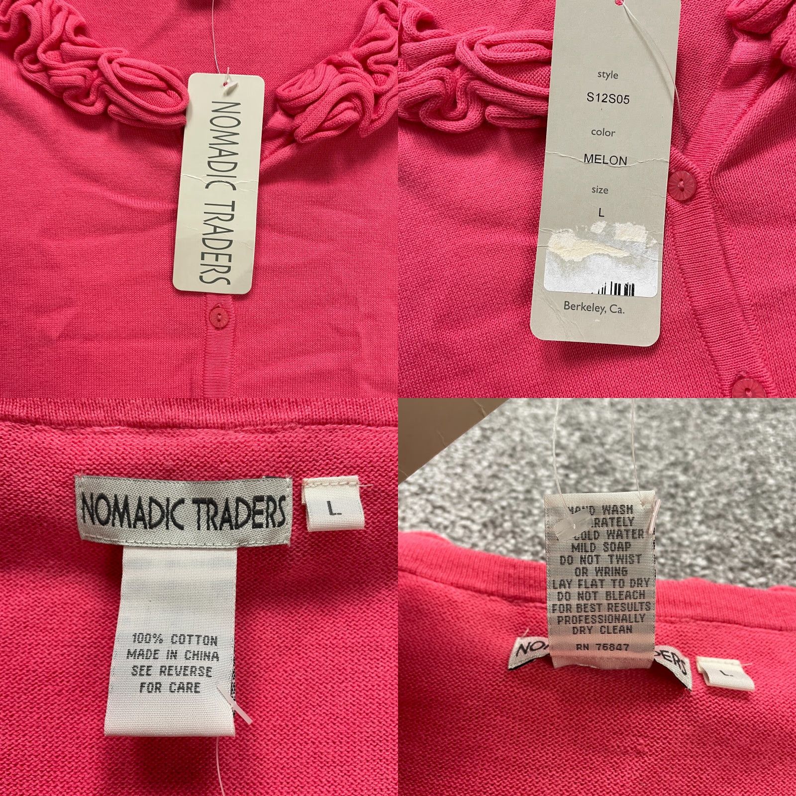 Pinko Normadic Traders Cardigan Sweater Women Large Pink Knit Button Down Round Neck Long Sleeve Cotton Lightweight Breathable Regular Fit Size L / US 10 / IT 46 - 8 Thumbnail