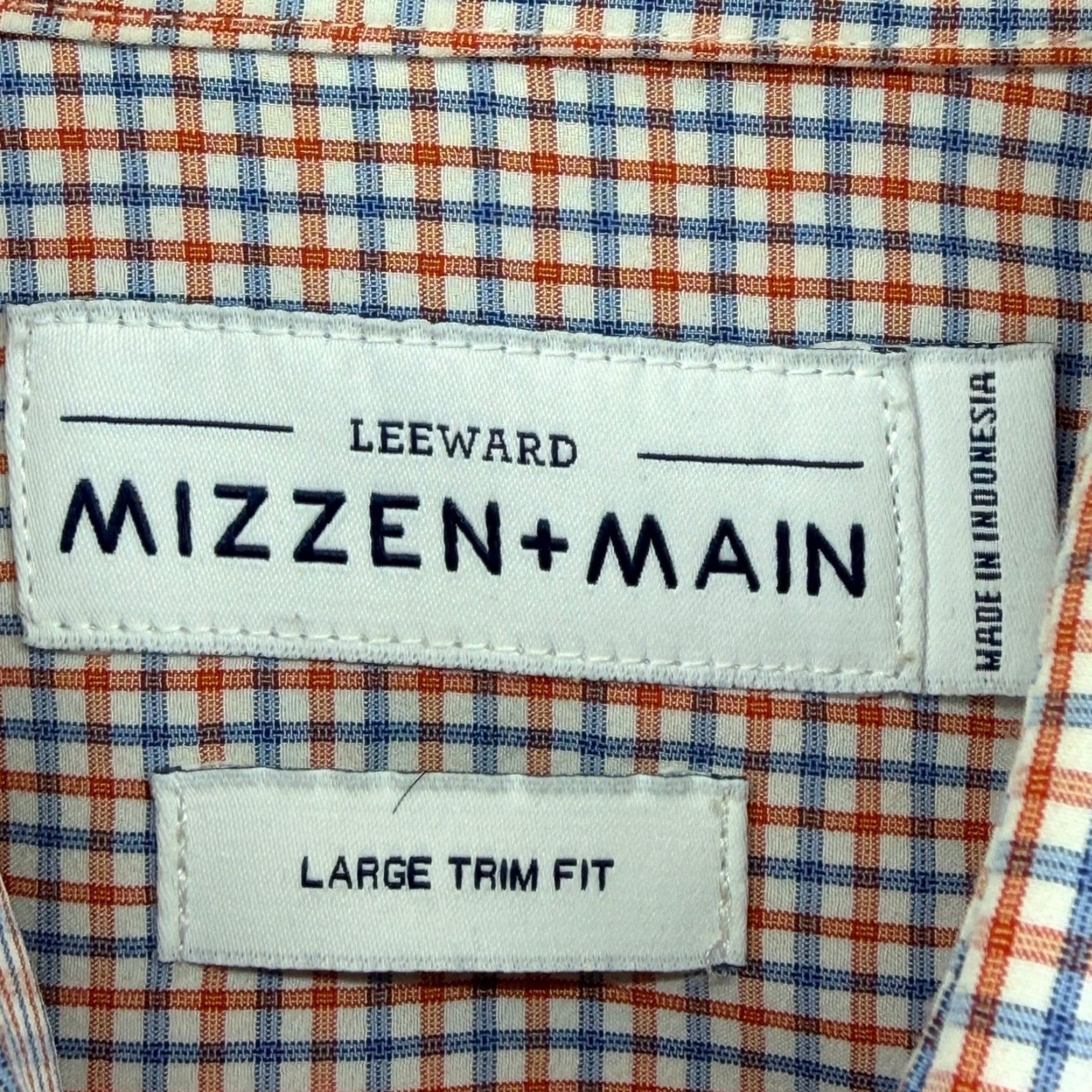 Mizzen+Main Mizzen+Main Leeward Dress Shirt Mens L Slim Fit Orange Blue Check L-9017 Size 42R - 4 Thumbnail