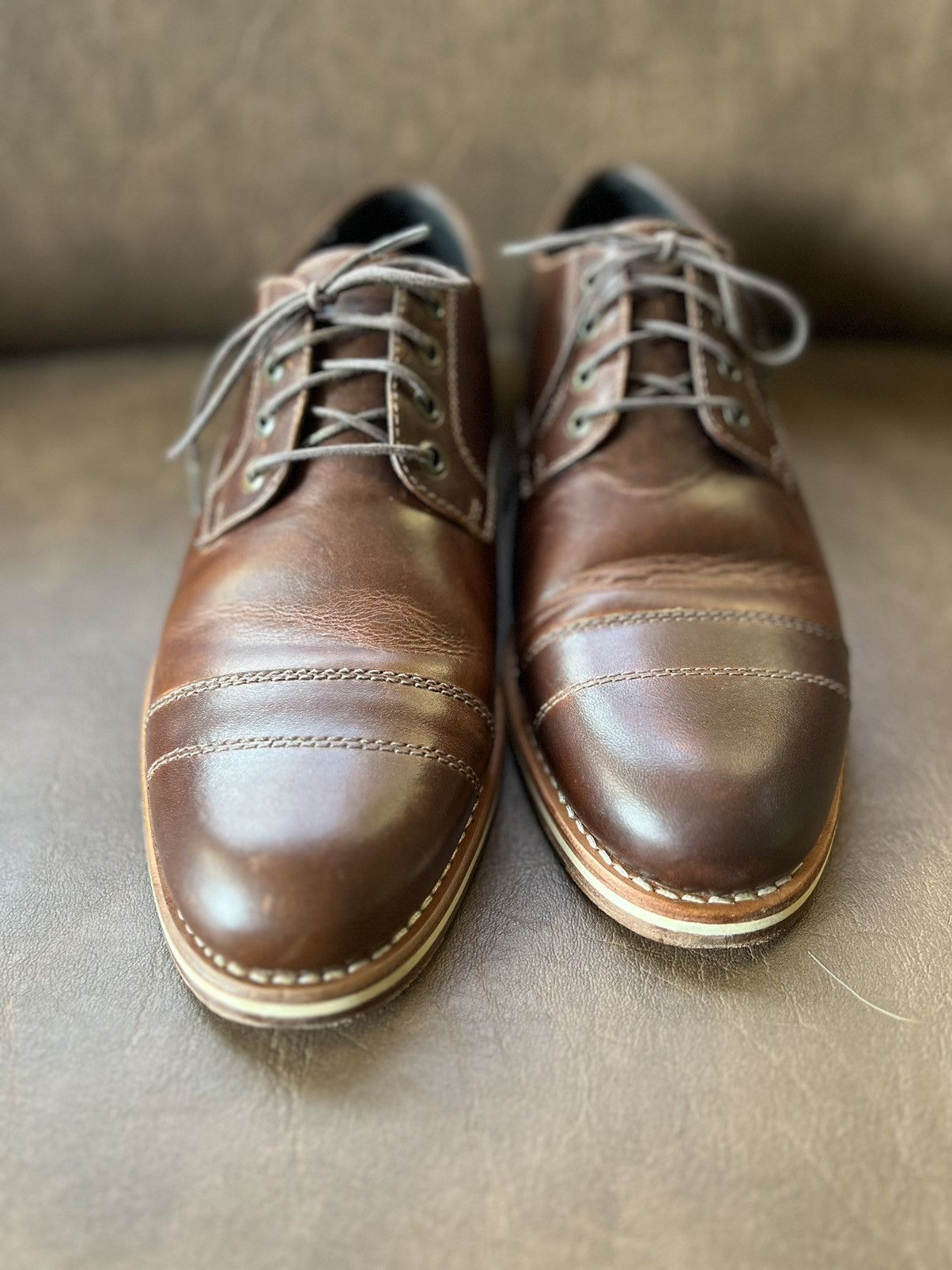HELM Helm Shoes Bradley cap toe, men’s 9.5 brown/teak color, EUC Size US 9.5 / EU 42-43 - 3 Thumbnail