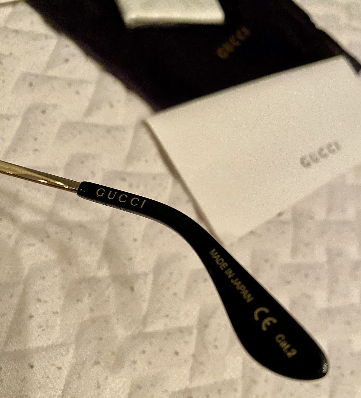 Gucci Gucci 🇯🇵 Grey/Moss Resin Amber GG Inlay Bridge Metal Gold NEW Size ONE SIZE - 15 Thumbnail