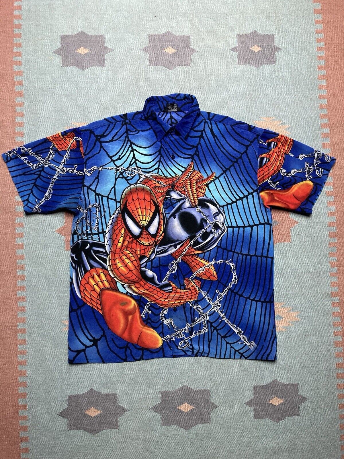 Vintage YOUTH Spider Man Marvel Comics All Over Print Shirt RARE Superhero Sz L offers