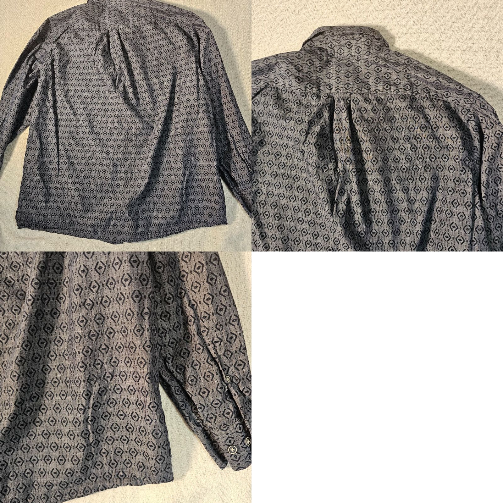 Vintage ROWM Shirt Mens XL Blue Geometric Long Sleeve Button Up Cotton Business Casual Size US XL / EU 56 / 4 - 8 Thumbnail