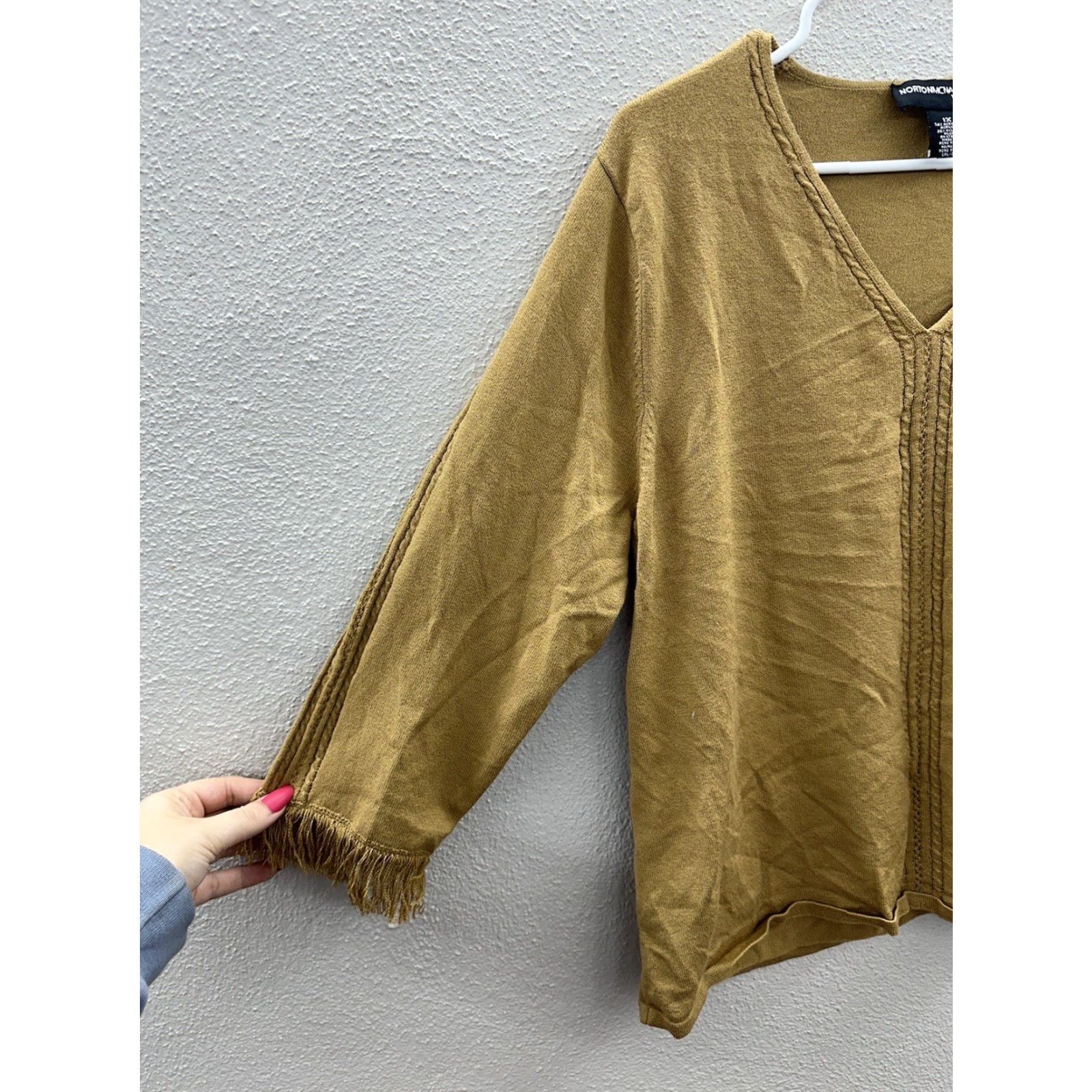 Vintage Norton Mcnaughton Womens Blouse Plus Size 1X Brown 3/4 Sleeve Fringe Size XL / US 12-14 / IT 48-50 - 2 Thumbnail