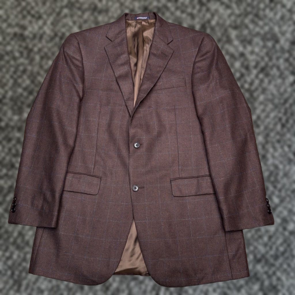 Hart Schaffner Marx Hart Schaffner Marx Suit Jacket 40 Long Brown Wool Windowpane Silk Wool Blazer Jacket Blazer Mens 40 Long Brown Windowpane Wool Silk Blazer Size 40R - 1 Thumbnail