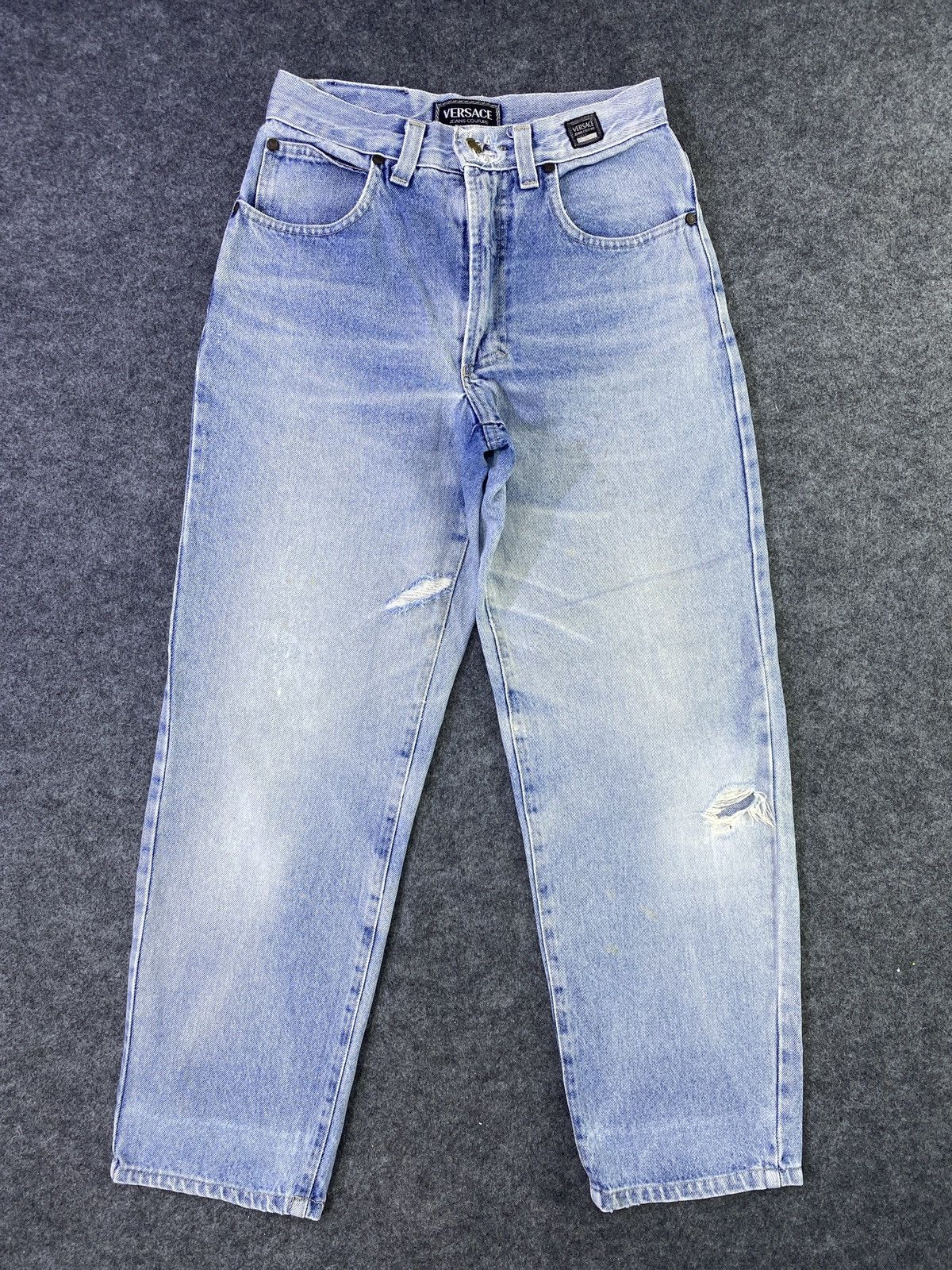 Jean × Versace Versace Distressed Blue Wash Jeans - J957 Size US 27 - 1 Thumbnail