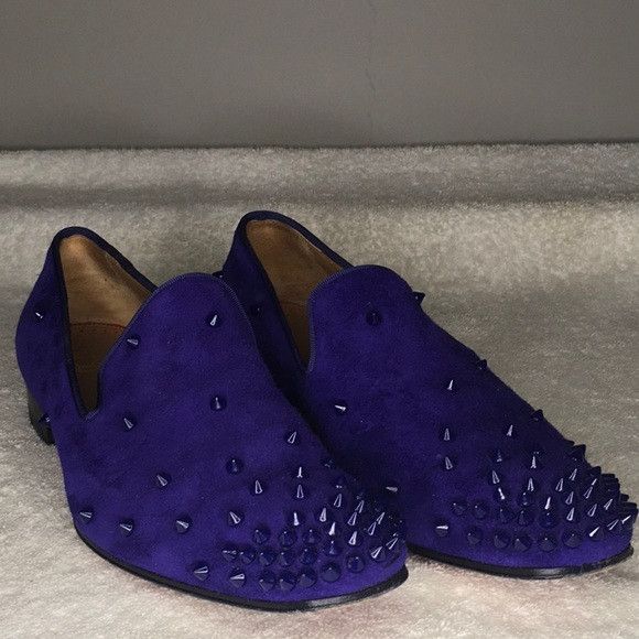 Christian Louboutin Christian Louboutin Spiked Purple Suede Slip-On Loafers Size US 7.5 / EU 40-41 - 1 Thumbnail
