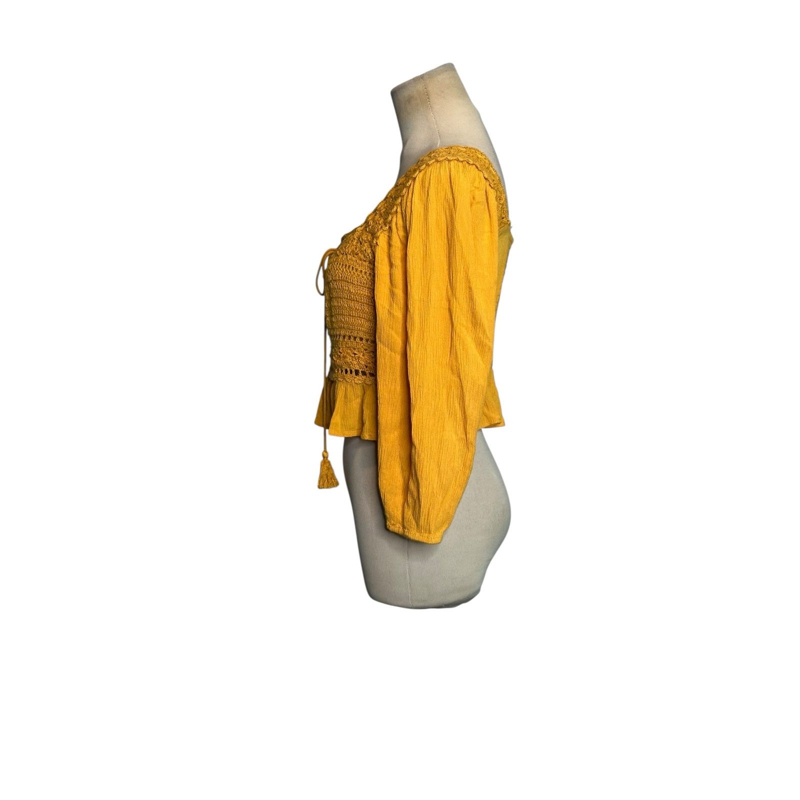 American Eagle Outfitters American Eagle mustard yellow crochet boho blouse size XS Size XS / US 0-2 / IT 36-38 - 9 Thumbnail