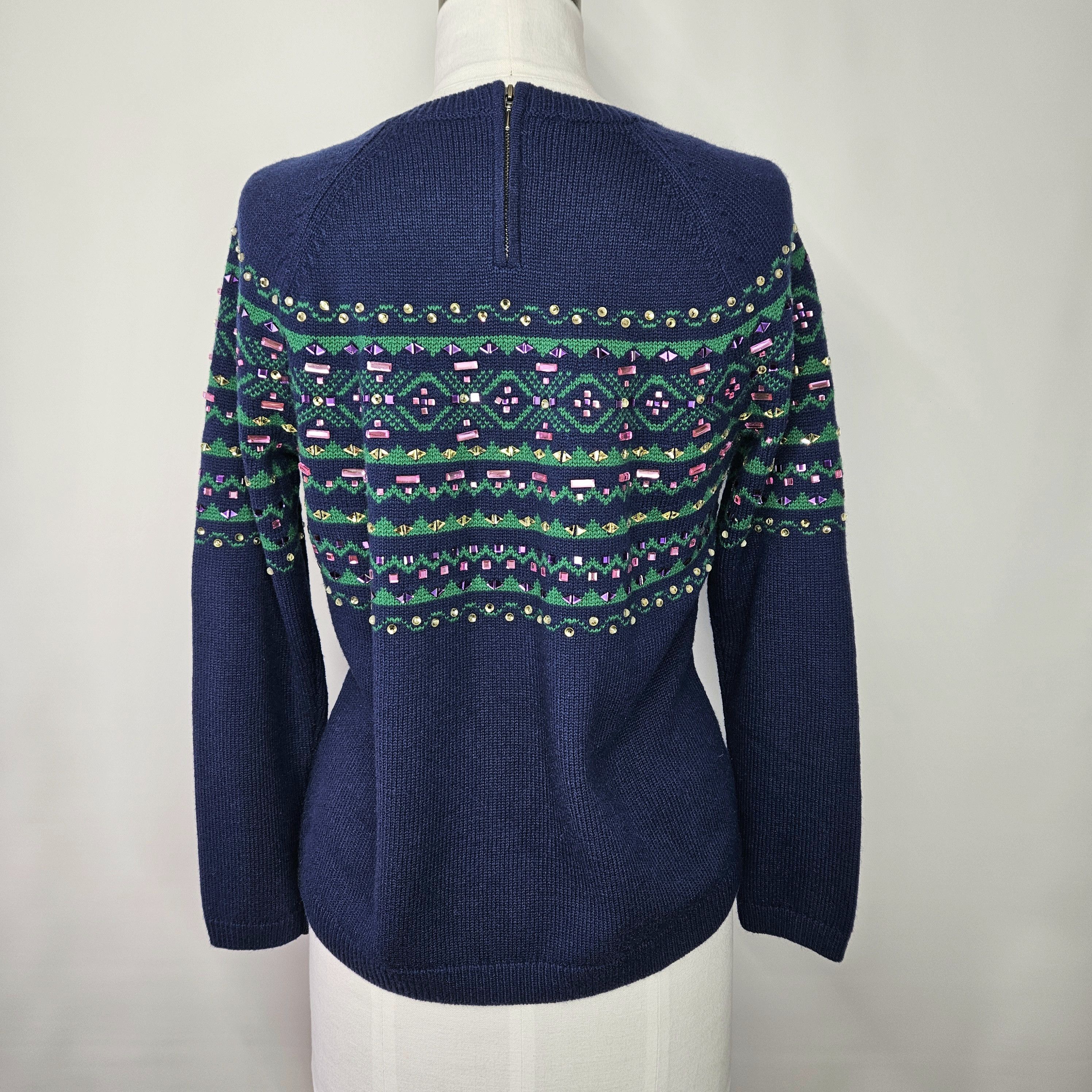 Talbots Talbots Size LP Sweater Fair Isle Gemstone Sparkle Navy Size L / US 10 / IT 46 - 3 Thumbnail