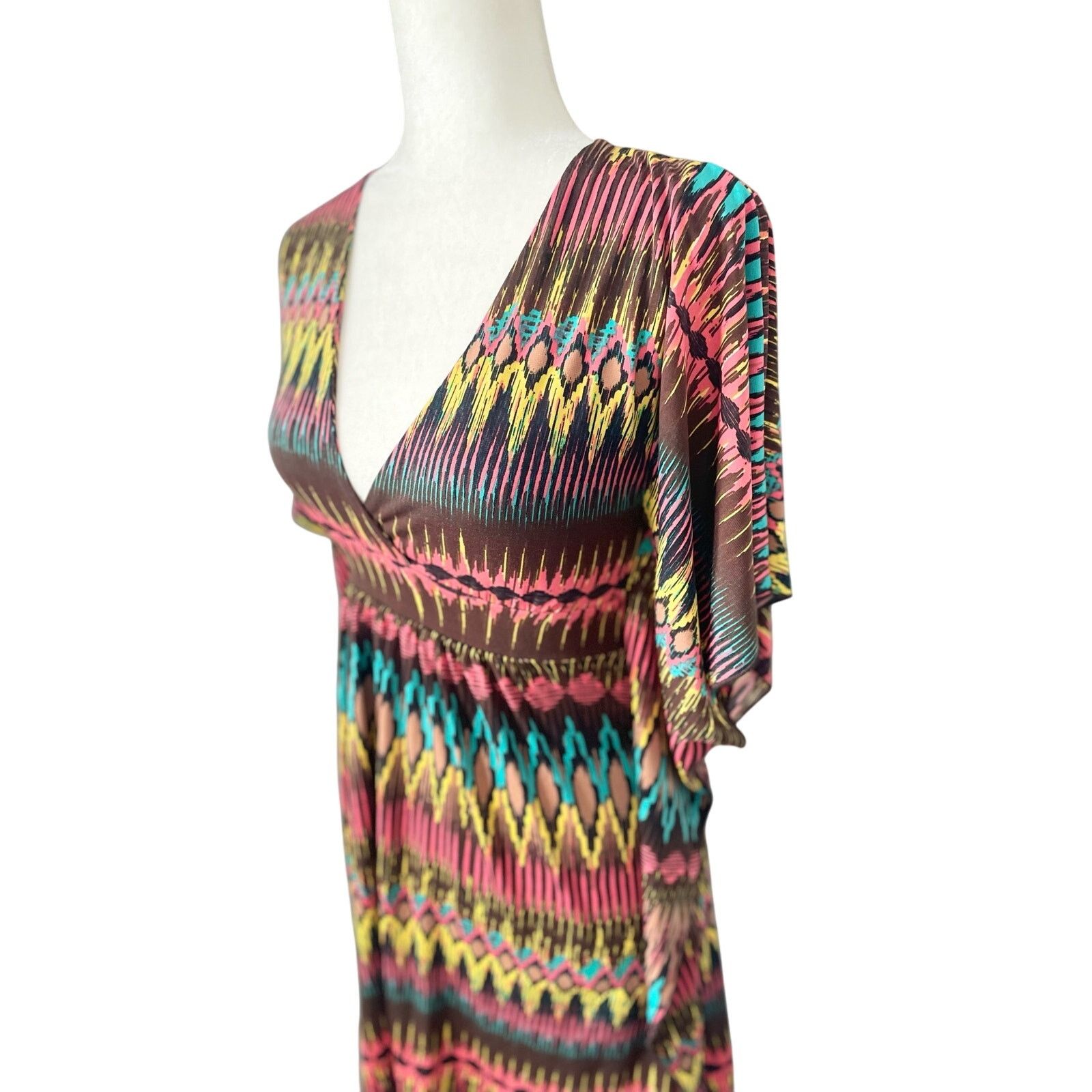 Other VeronicaM Women BOHO Flutter Sleeve Multicolored Mini Dress Size XS / US 0-2 / IT 36-38 - 6 Thumbnail